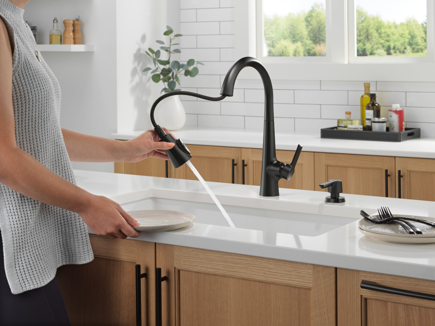 Single Handle Pull-Down Kitchen Faucet with Soap Dispenser and ShieldSpray&reg; Technology