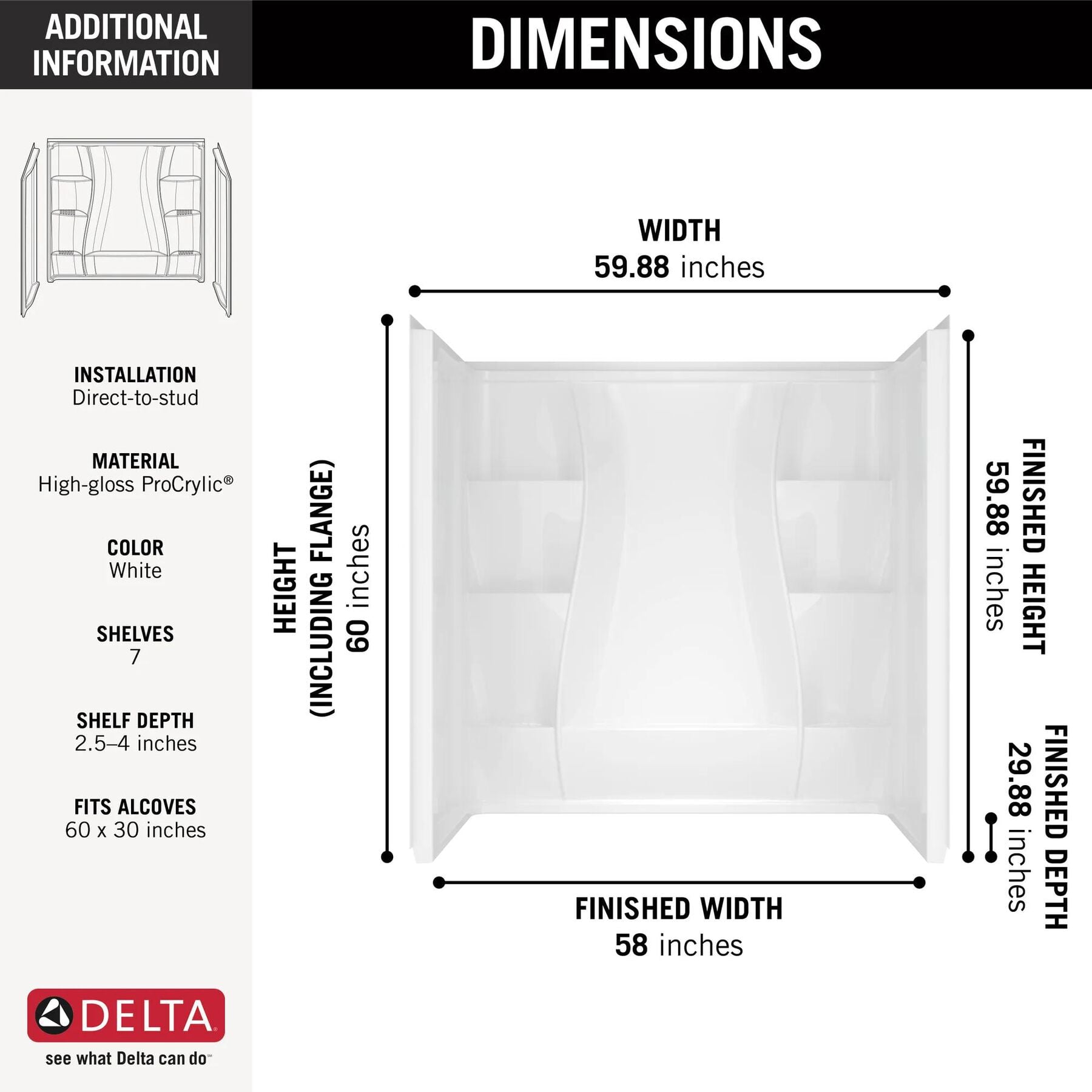 60" x 30" Bathtub Wall Set