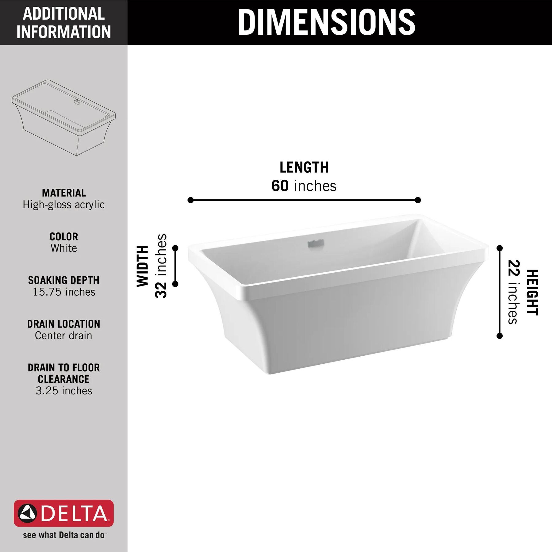 60'' x 32'' Freestanding Tub with Integrated Waste and Overflow