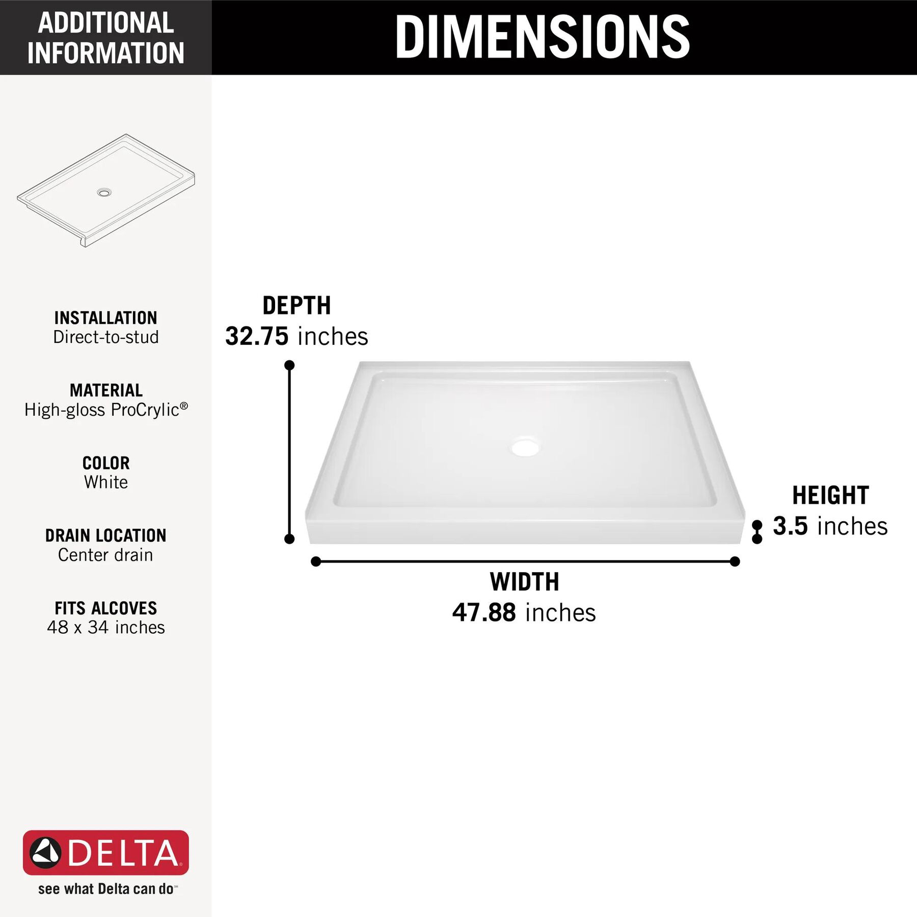 48" X 34" Shower Base
