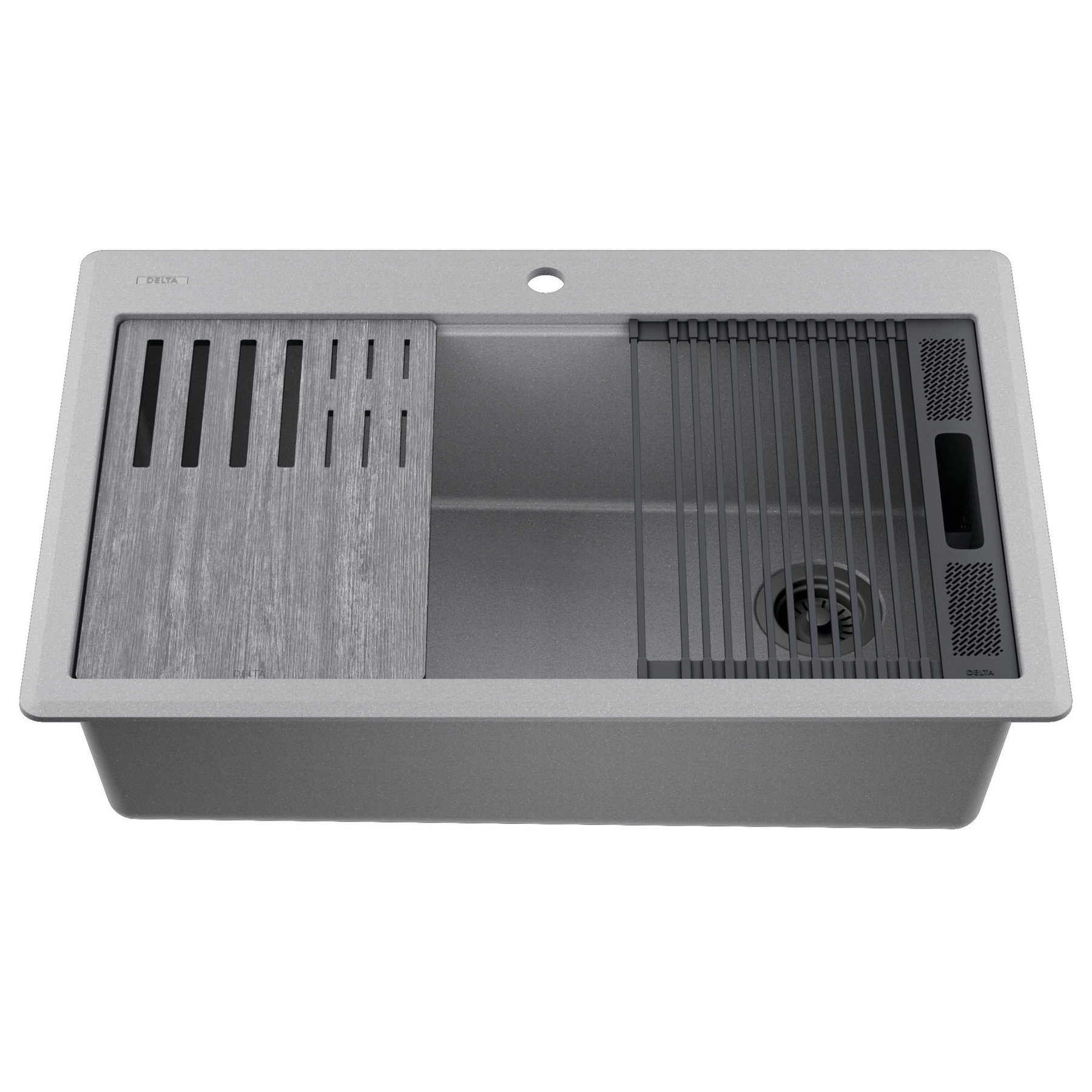 33&rdquo; Granite Composite Workstation Kitchen Sink Drop-In Top Mount Single Bowl with WorkFlow&trade; Ledge and Accessories in Dark Grey