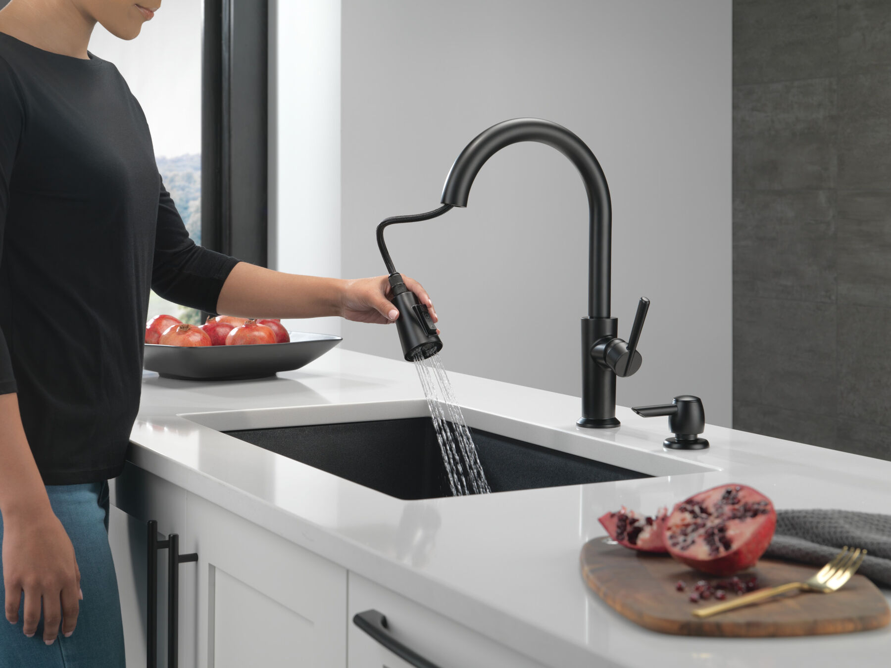 Single Handle Pull-Down Kitchen Faucet with Soap Dispenser and ShieldSpray Technology (Recertified)