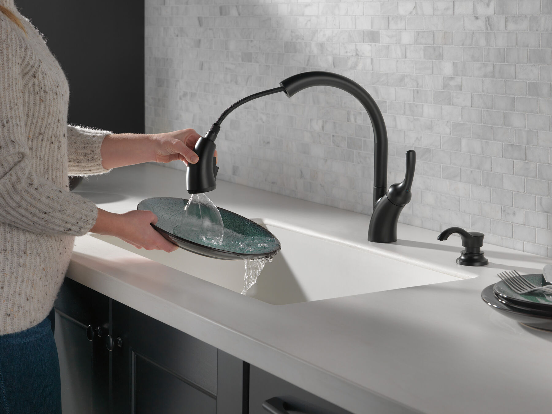 Single Handle Pull-Out Kitchen Faucet with Soap Dispenser and ShieldSpray &reg; Technology
