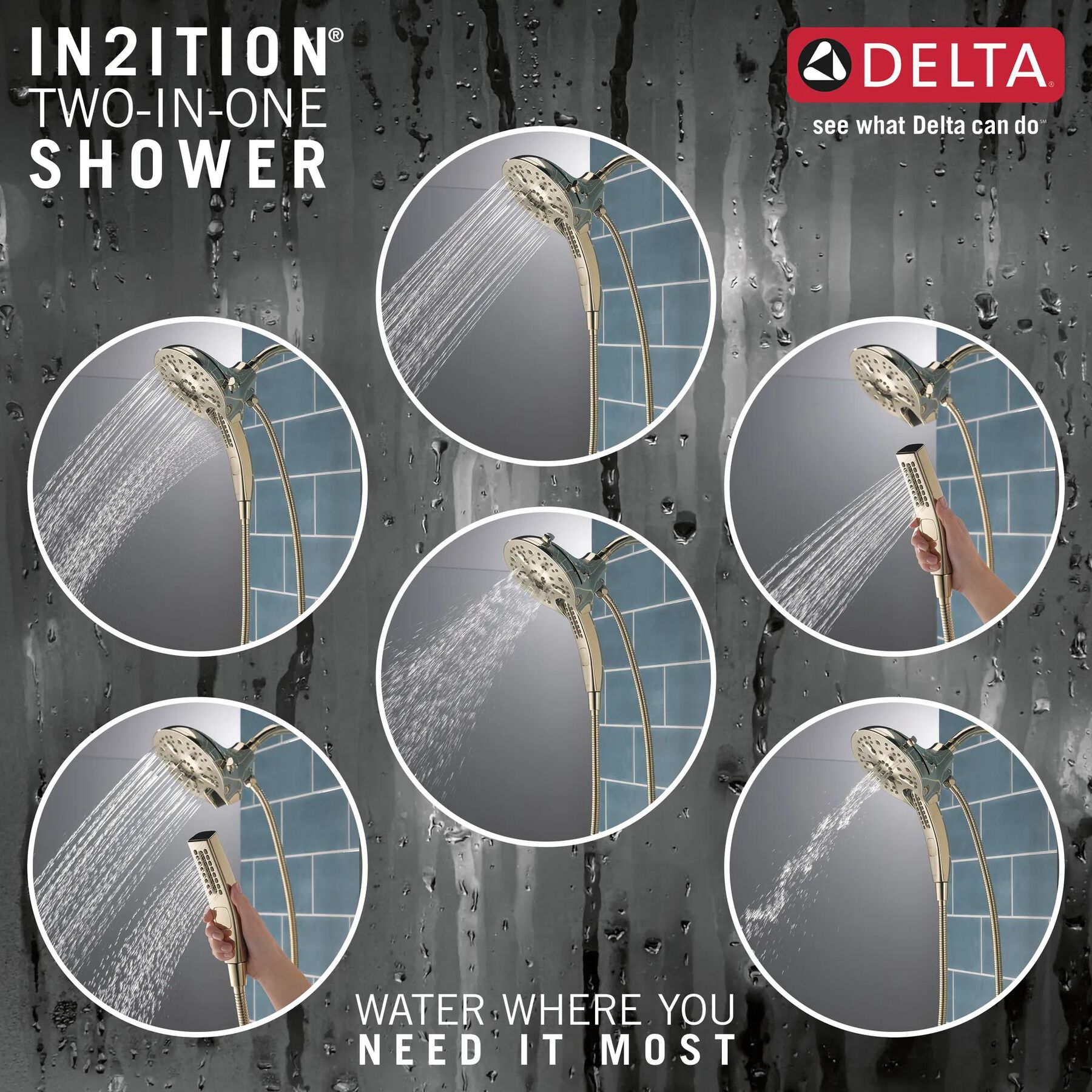 In2ition&reg; H<sub>2</sub>Okinetic&reg; 5-Setting Two-in-One Shower