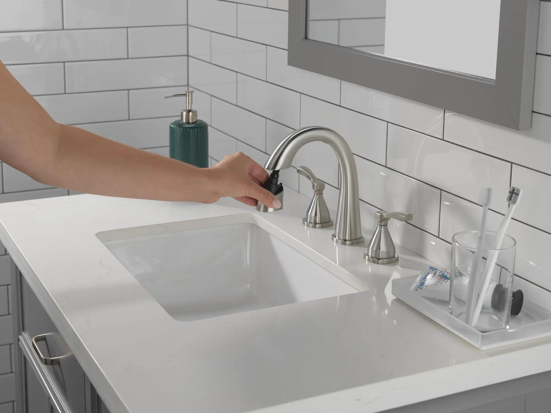 Two Handle Widespread Pull Down Bathroom Faucet