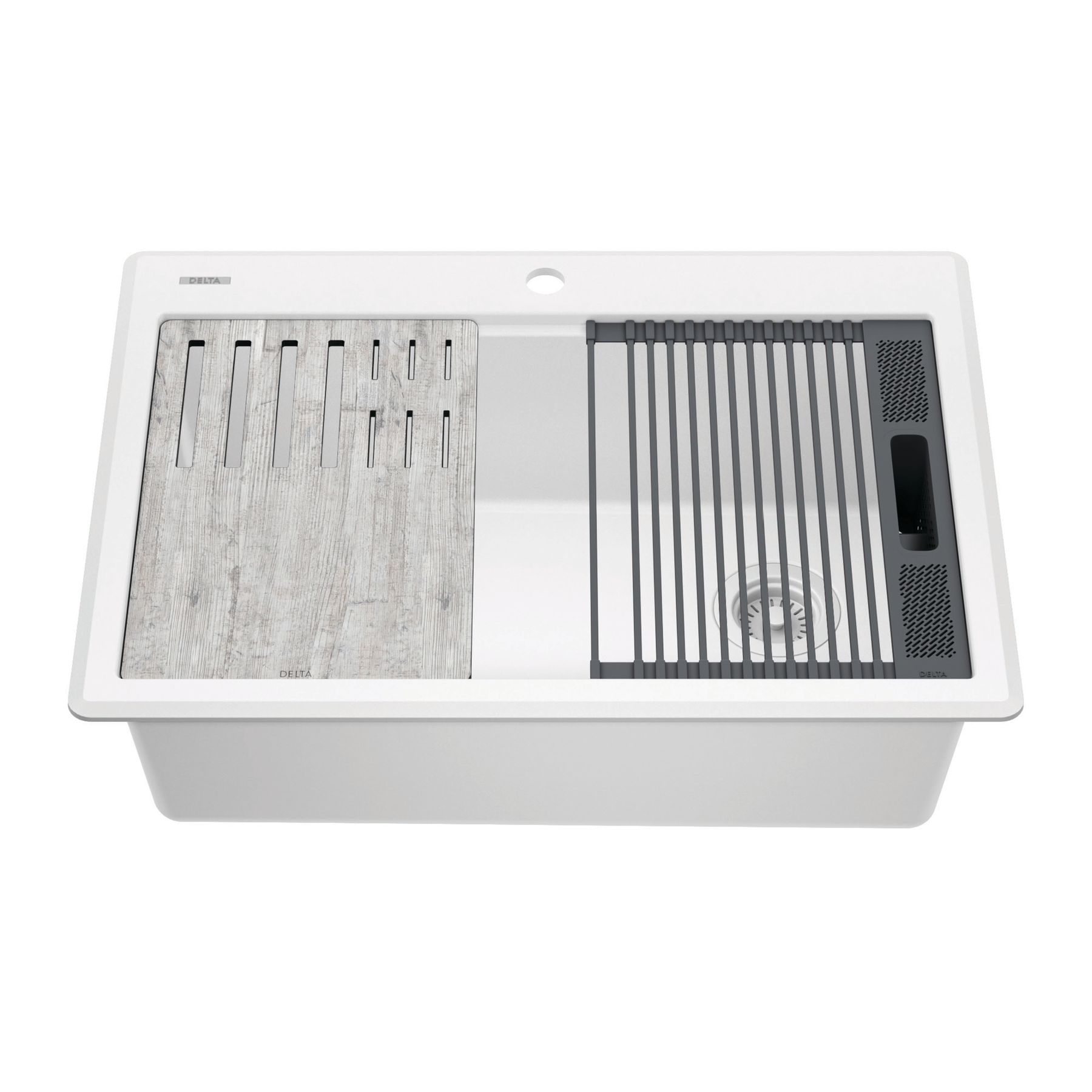 30&rdquo; Granite Composite Workstation Kitchen Sink Drop-In Top Mount Single Bowl with WorkFlow&trade; Ledge and Accessories in White