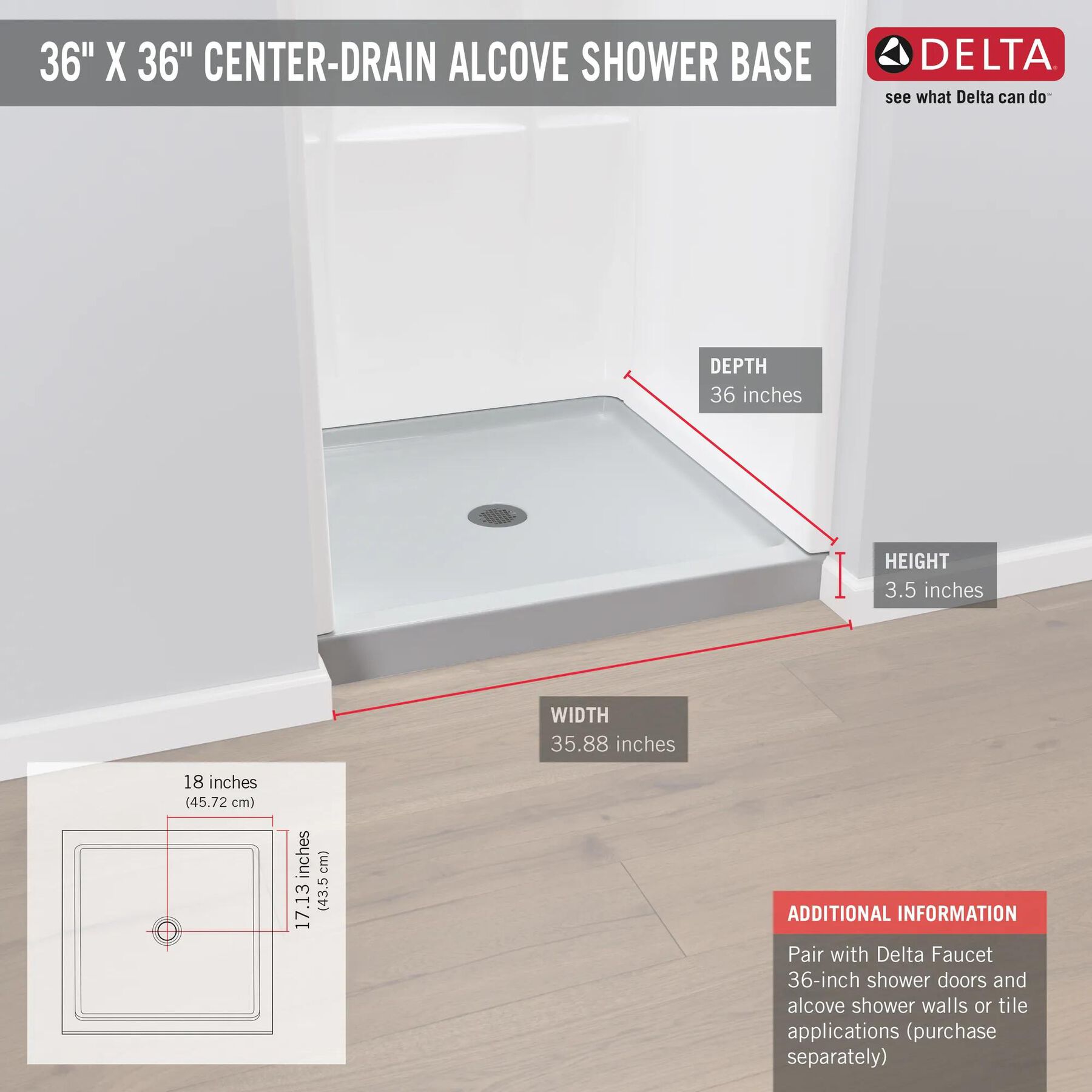 ProCrylic&trade; 36" x 36" Shower Base