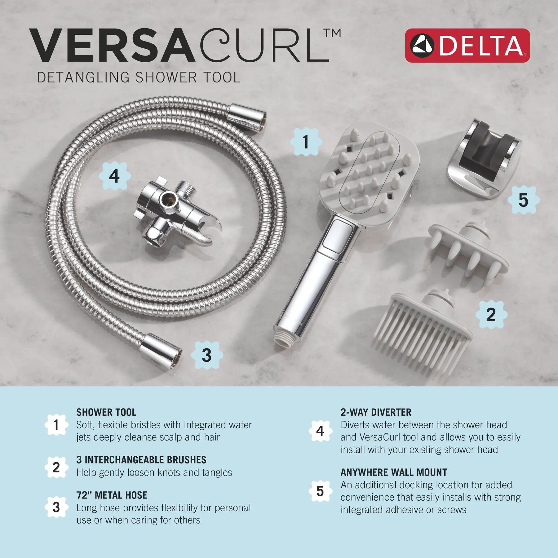 Detangling Hand Shower with 4-Setting Showerhead Bundle