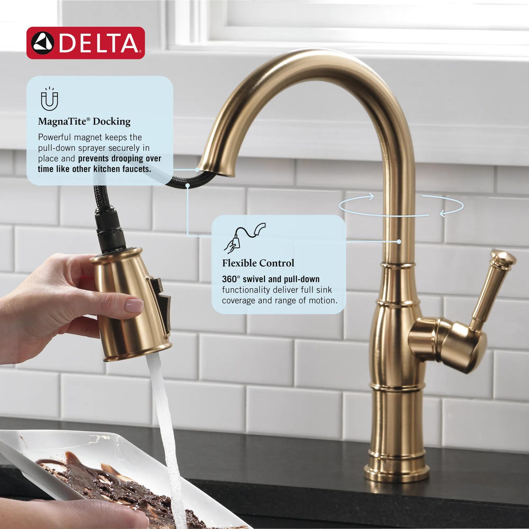 Single Handle Pull-Down Kitchen Faucet with Soap Dispenser and ShieldSpray&reg; Technology