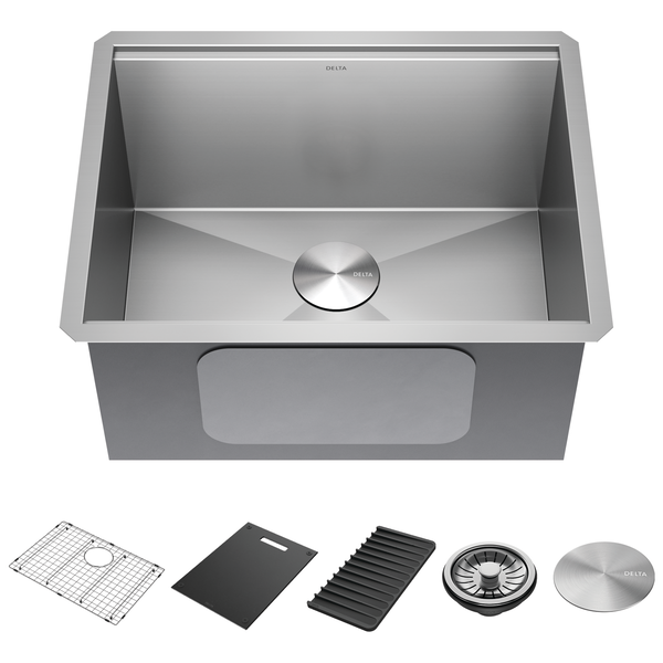 24&rdquo; Workstation Undermount Single Bowl 16 Gauge Stainless Steel Laundry Utility Kitchen Sink with WorkFlow&trade; Ledge and Accessories