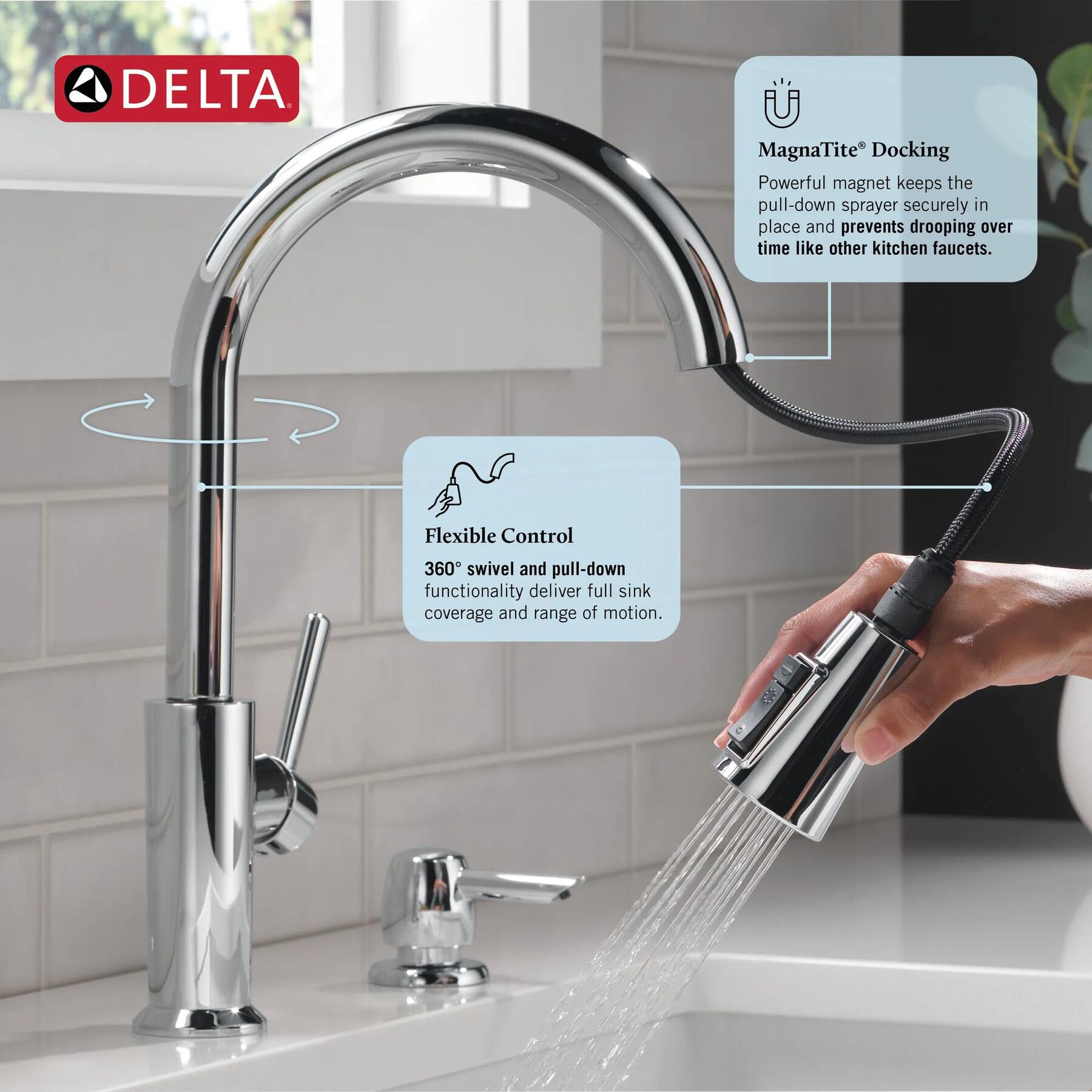 Single Handle Pull-Down Kitchen Faucet with Soap Dispenser and ShieldSpray&reg; Technology