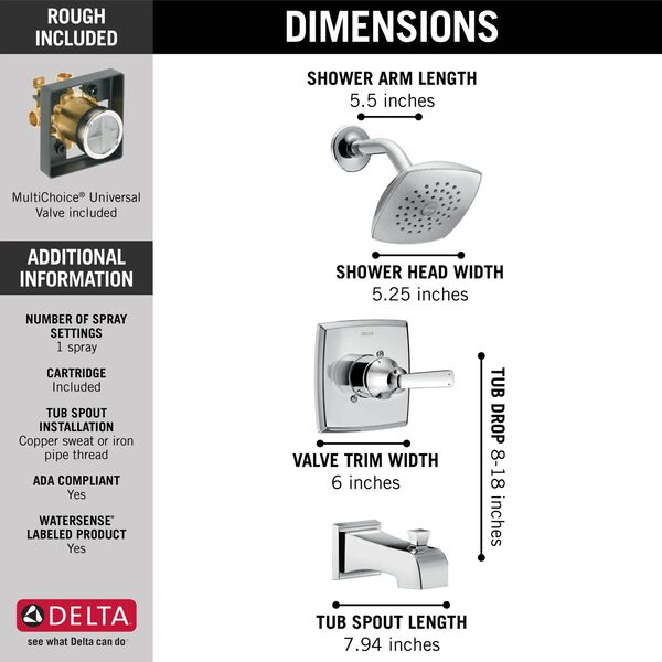 Delta Faucet Rough In Shower Trim with Rough Bundle in Chrome FVS14464 | Delta Faucet
