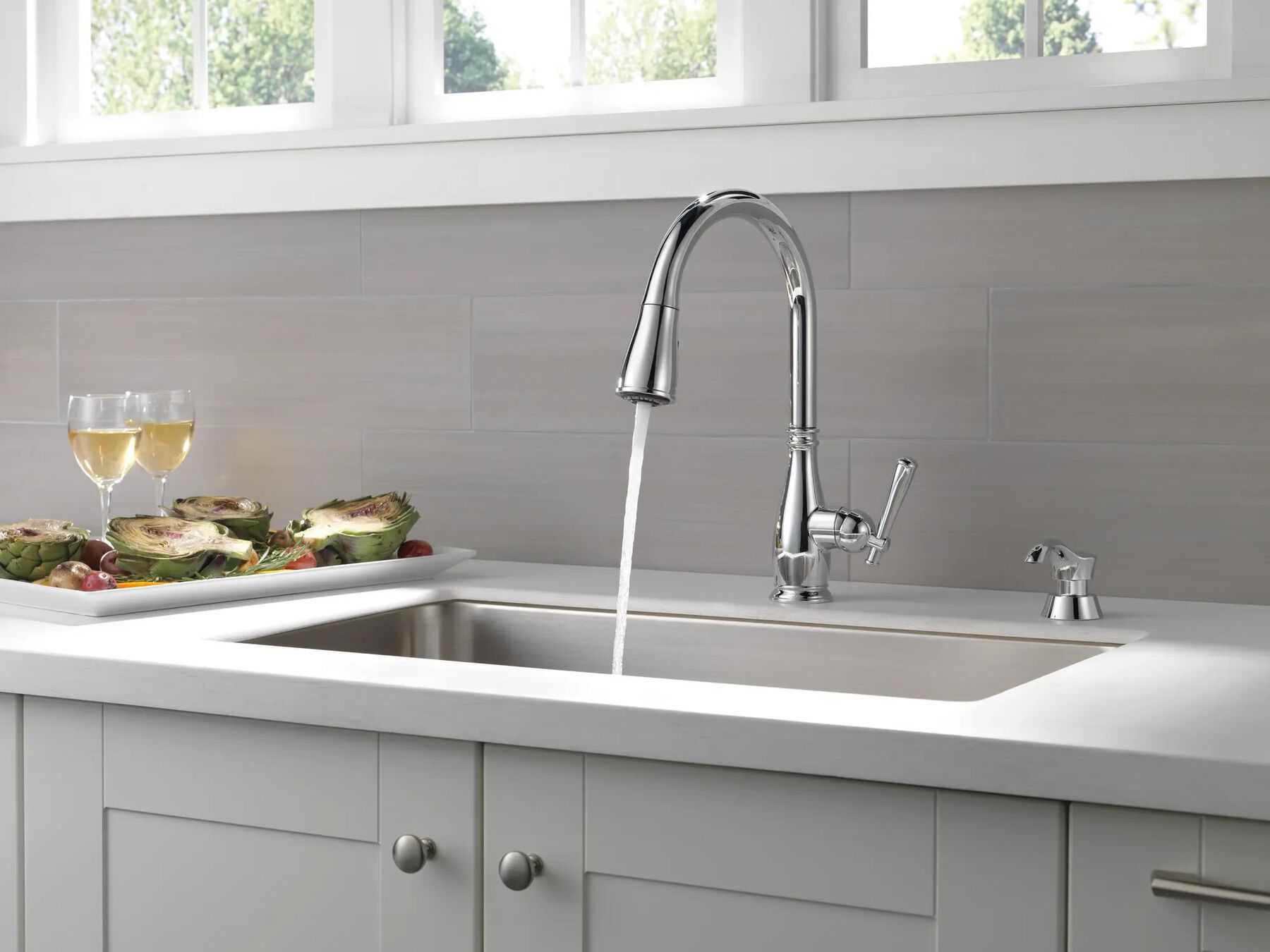 Single Handle Pull-Down Kitchen Faucet with Soap Dispenser