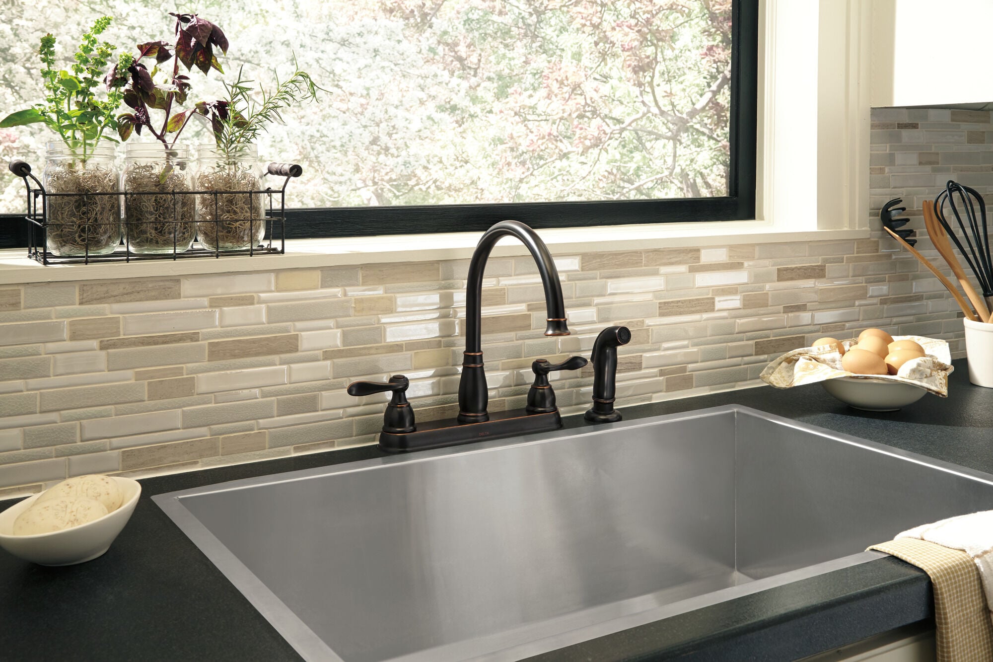 Two Handle Kitchen Faucet in Oil Rubbed Bronze 21996LF-OB | Delta Two Handle Kitchen Faucet in Oil Rubbed Bronze 21996LF-OB | Delta