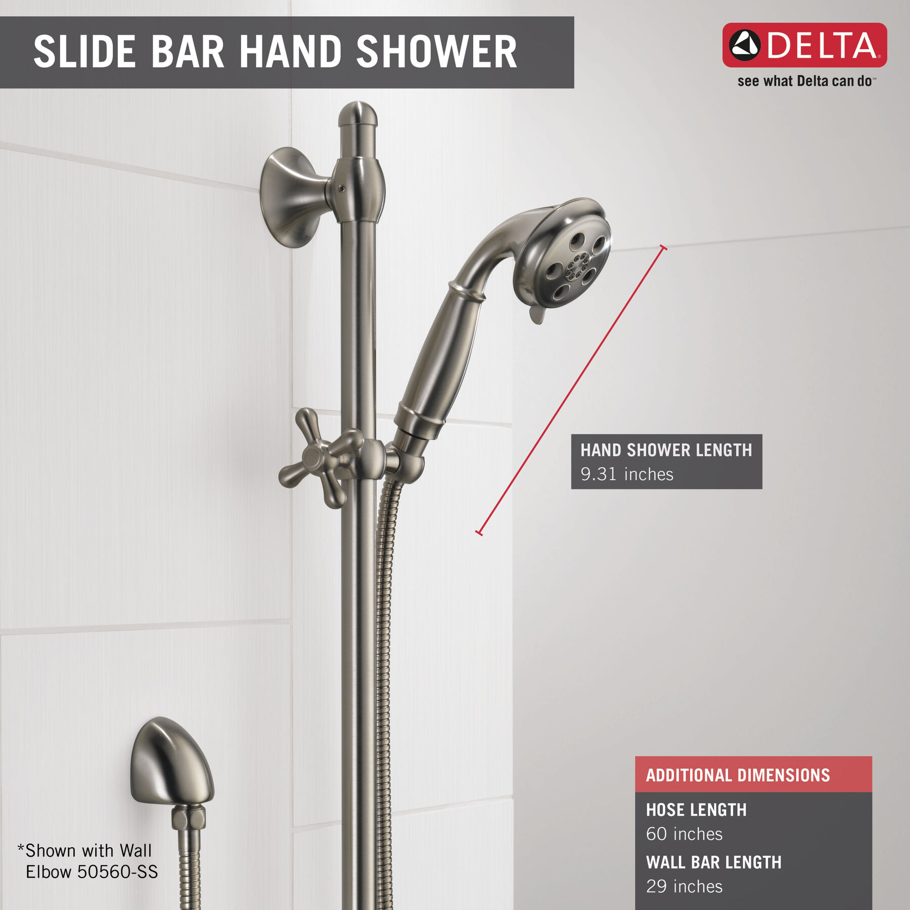 H<sub>2</sub>Okinetic&reg; 3-Setting Slide Bar Hand Shower