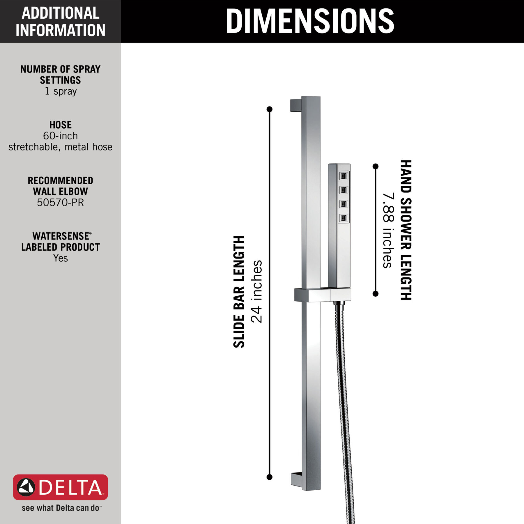 H<sub>2</sub>Okinetic&reg; Single-Setting Slide Bar Hand Shower (Recertified)