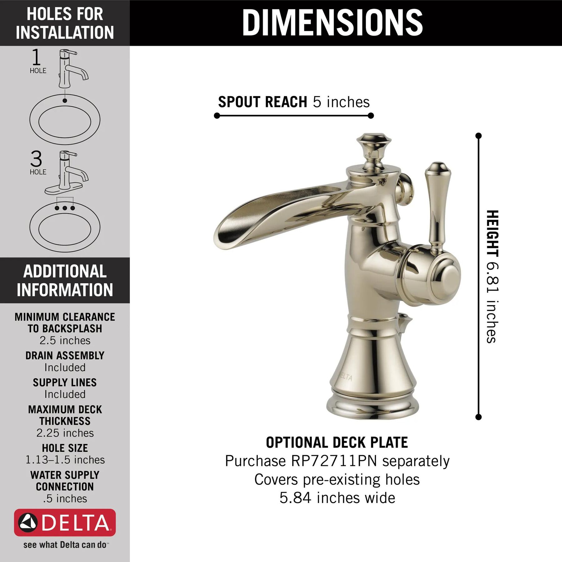 Single-Hole Channel Bathroom Faucet  (Recertified)