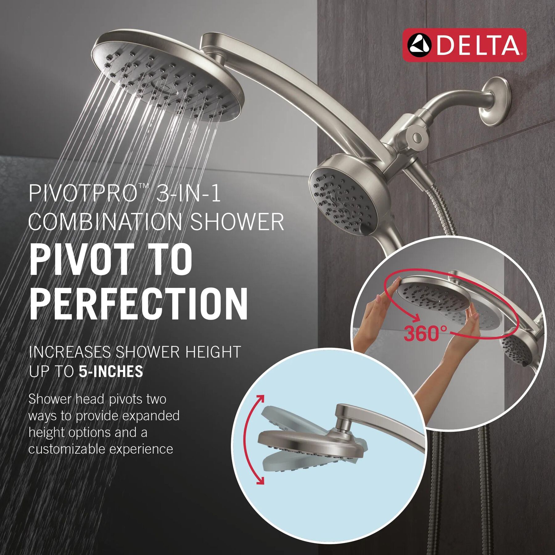 PivotPro&trade; 3-in-1 Combination Shower with TouchClean&reg; Spray Face