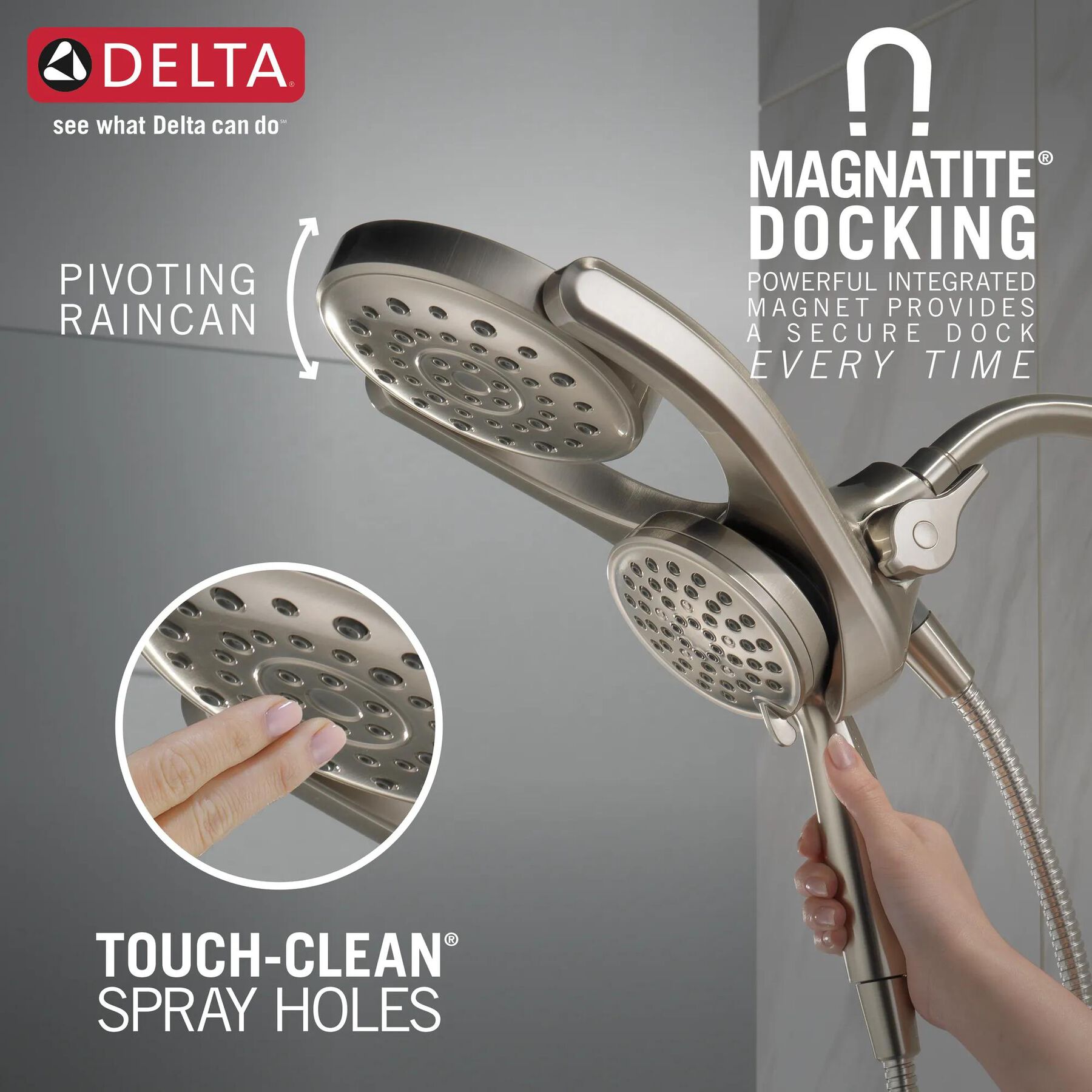 HydroRain&reg; 4-Setting Two-in-One Shower Head (Recertified)