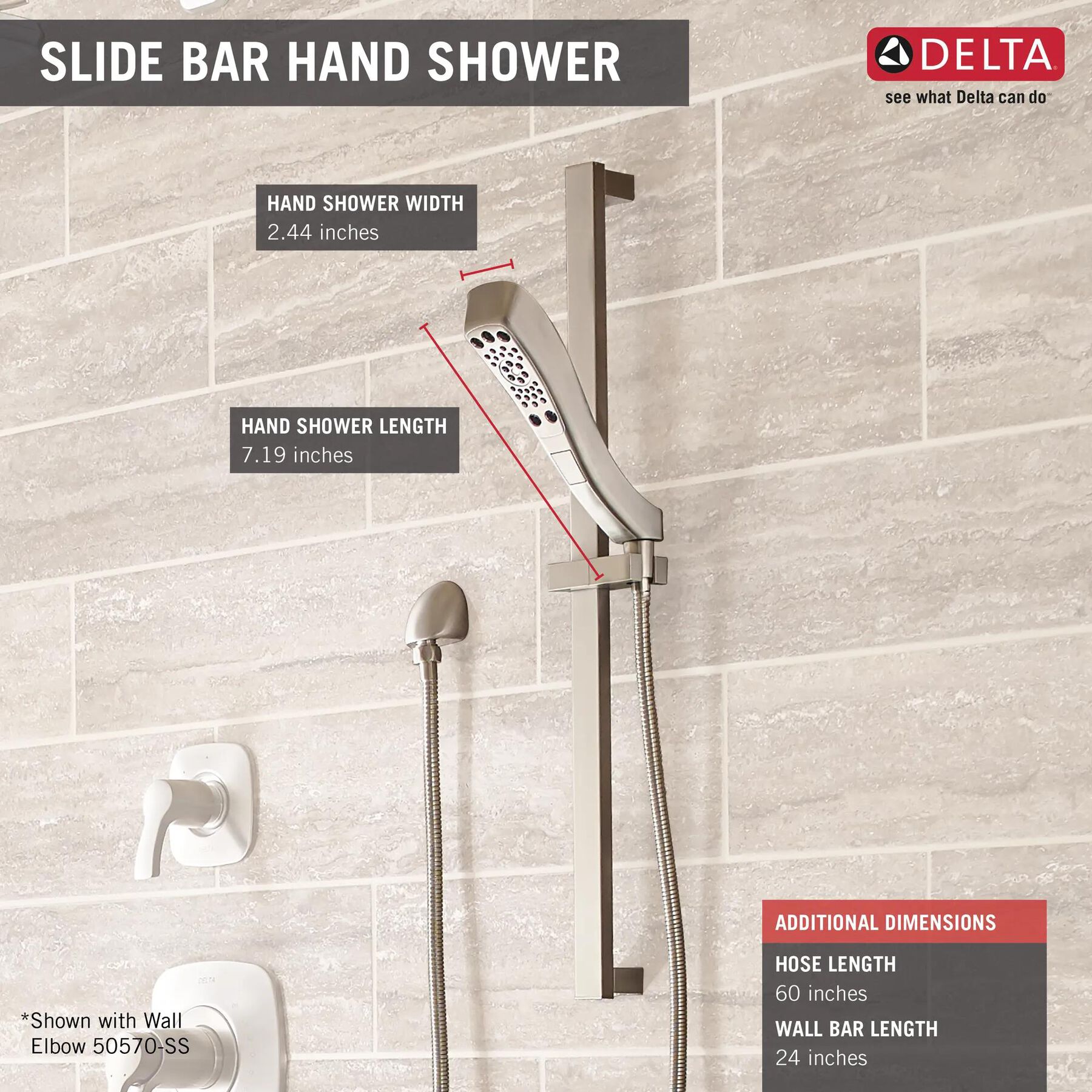 H<sub>2</sub>Okinetic&reg; 4-Setting Slide Bar Hand Shower