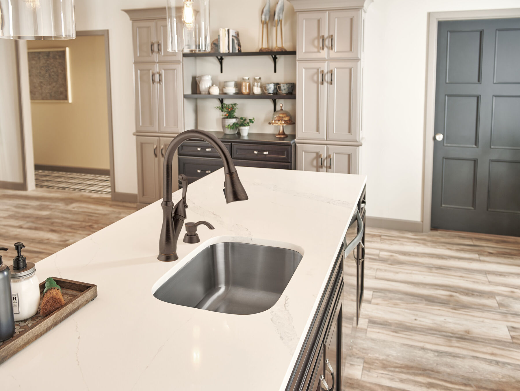 Single Handle Pull-Down Kitchen Faucet with Soap Dispenser and ShieldSpray (Recertified)