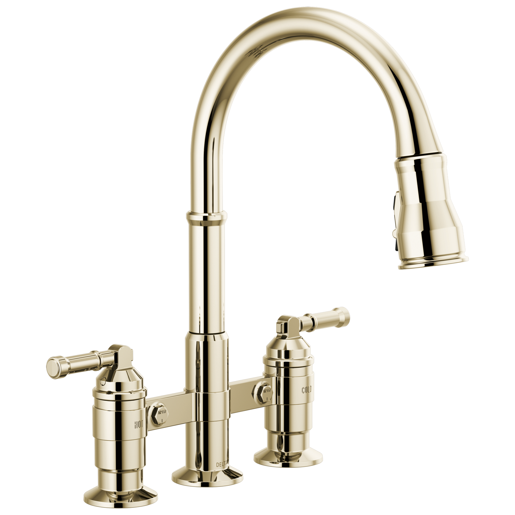 Two Handle Pull-Down Bridge Kitchen Faucet