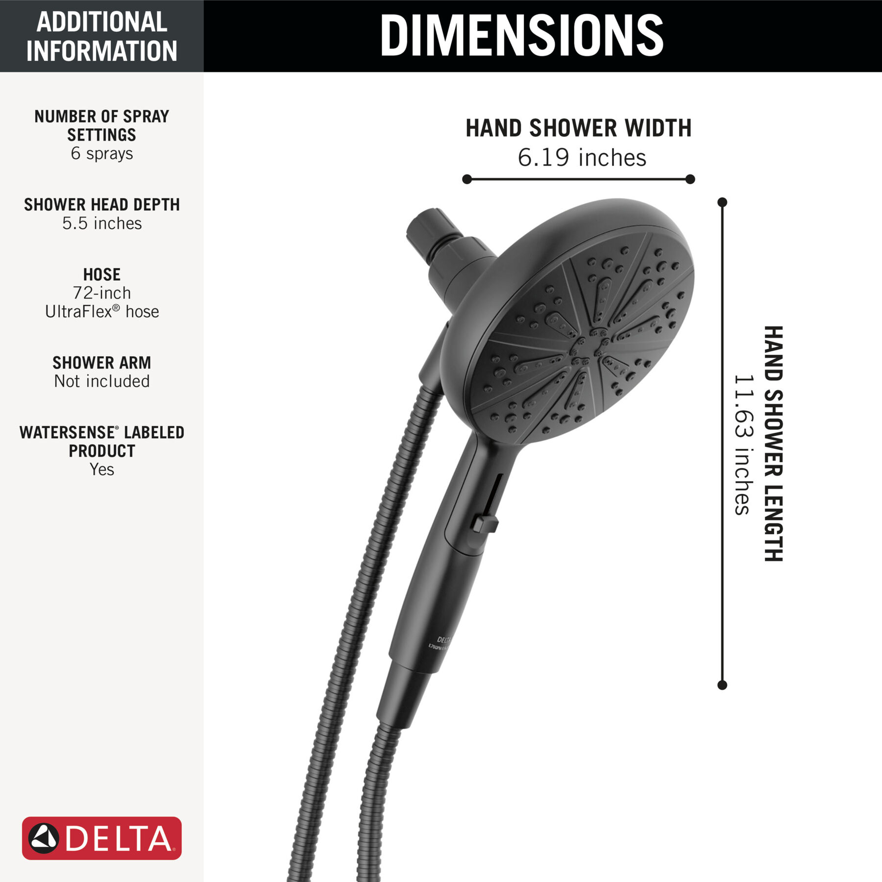 6-Setting SureDock&reg; Magnetic Hand Shower