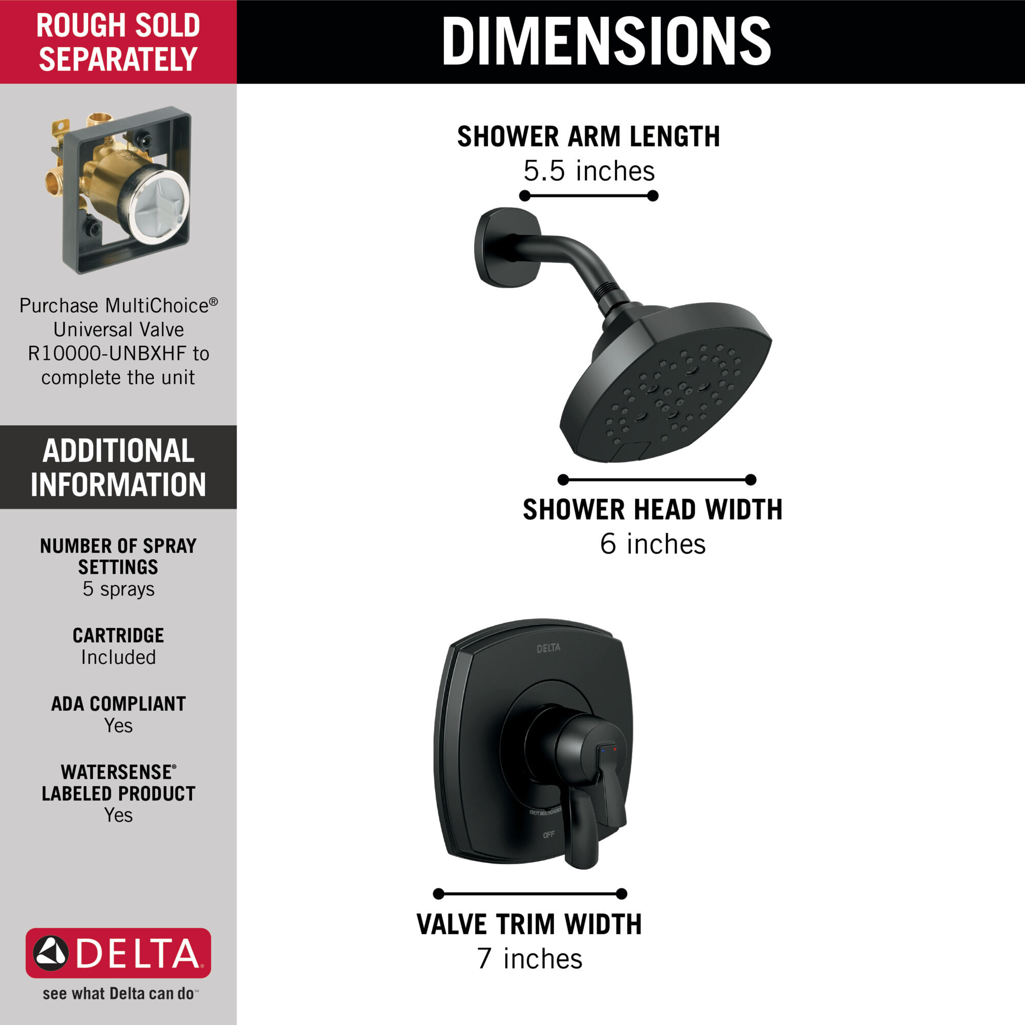 1：18ＬＡＮＣＩＡ   ＤＥＬＴＡ 17 Series Shower Only in Matte Black T17276-BL | Delta Faucet