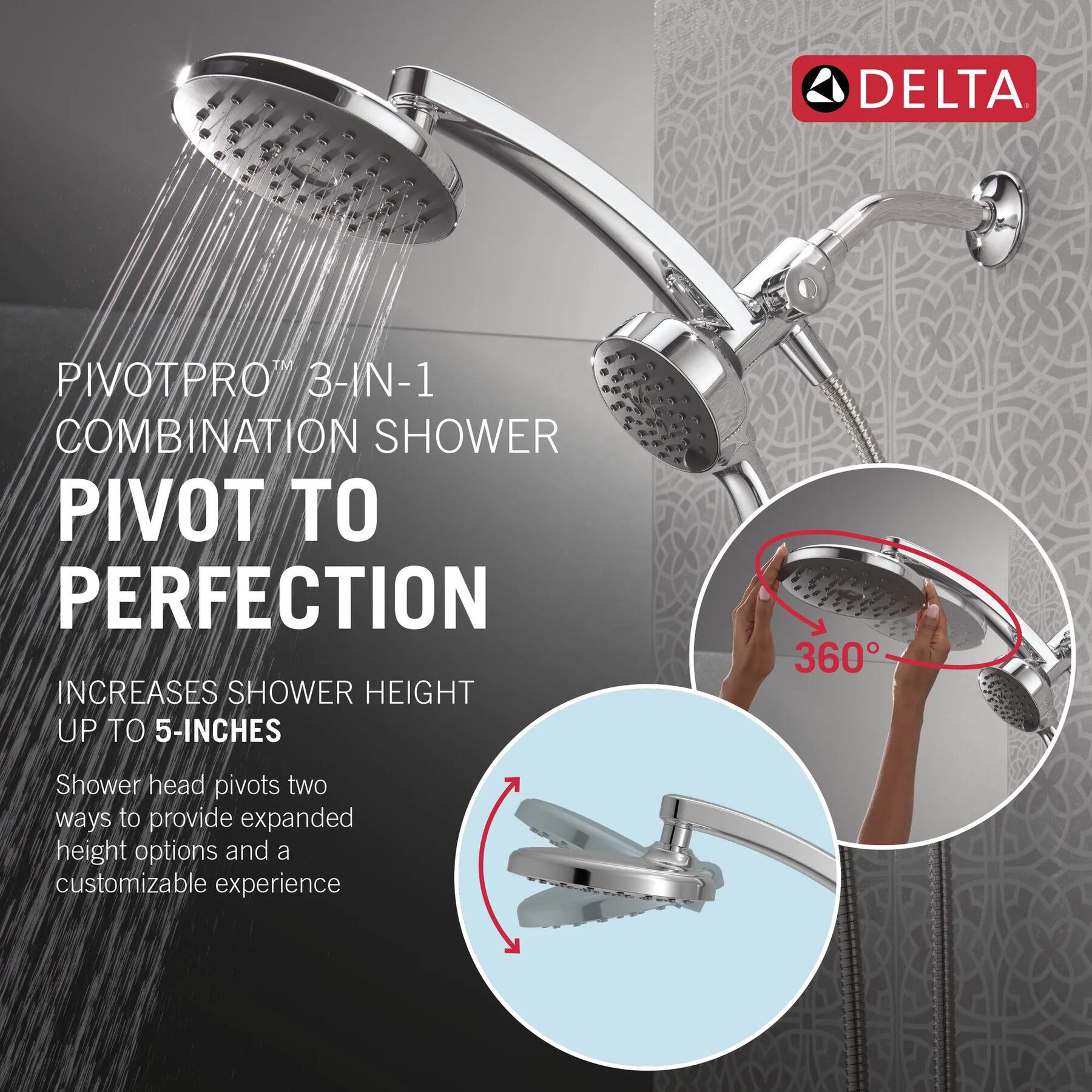 PivotPro&trade; 3-in-1 Combination Shower with TouchClean&reg; Spray Face