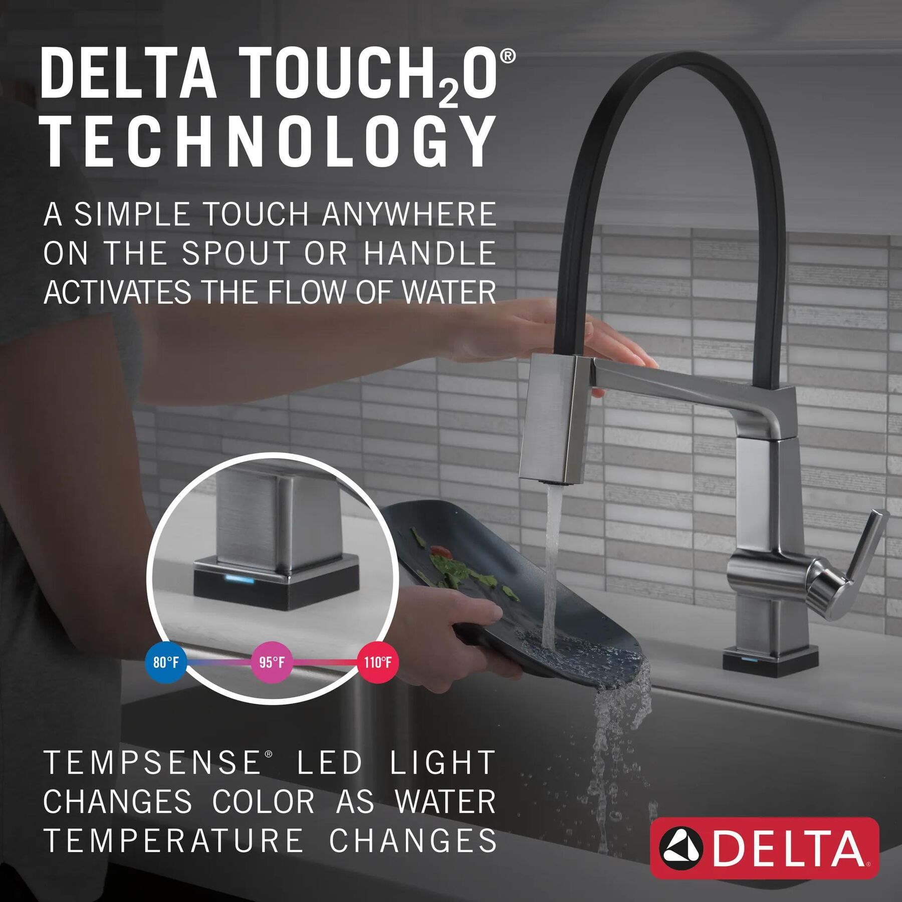 Single Handle Exposed Hose Kitchen Faucet with Touch2O Technology
