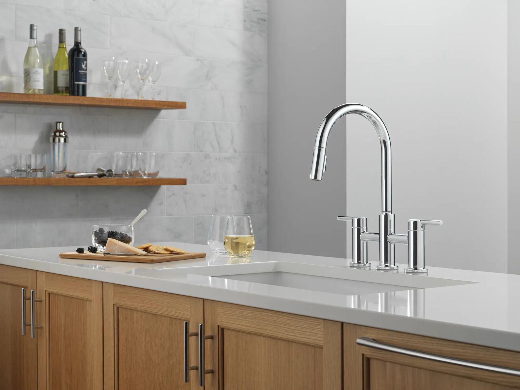 Two Handle Pull-Down Bridge Kitchen Faucet