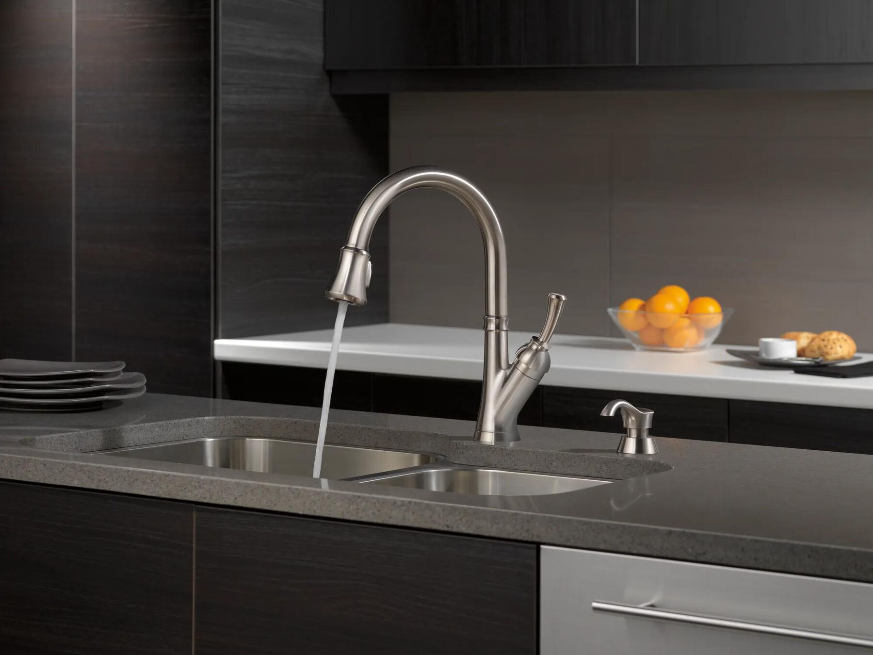 Single Handle Pull-Down Kitchen Faucet with Soap Dispenser
