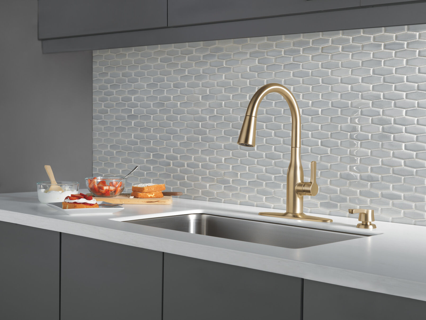Single Handle Pull-Down Kitchen Faucet with Soap Dispenser and ShieldSpray&reg; Technology