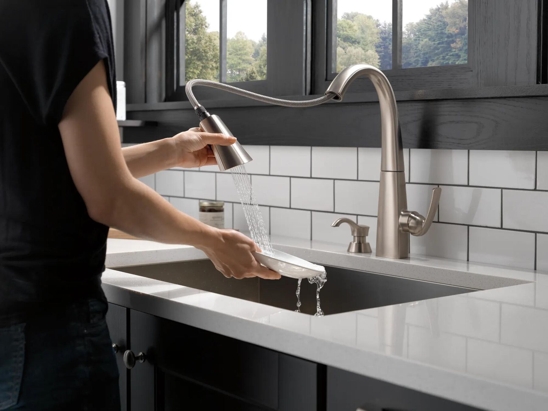 Single Handle Pull-Down Kitchen Faucet with Soap Dispenser and ShieldSpray&reg; Technology