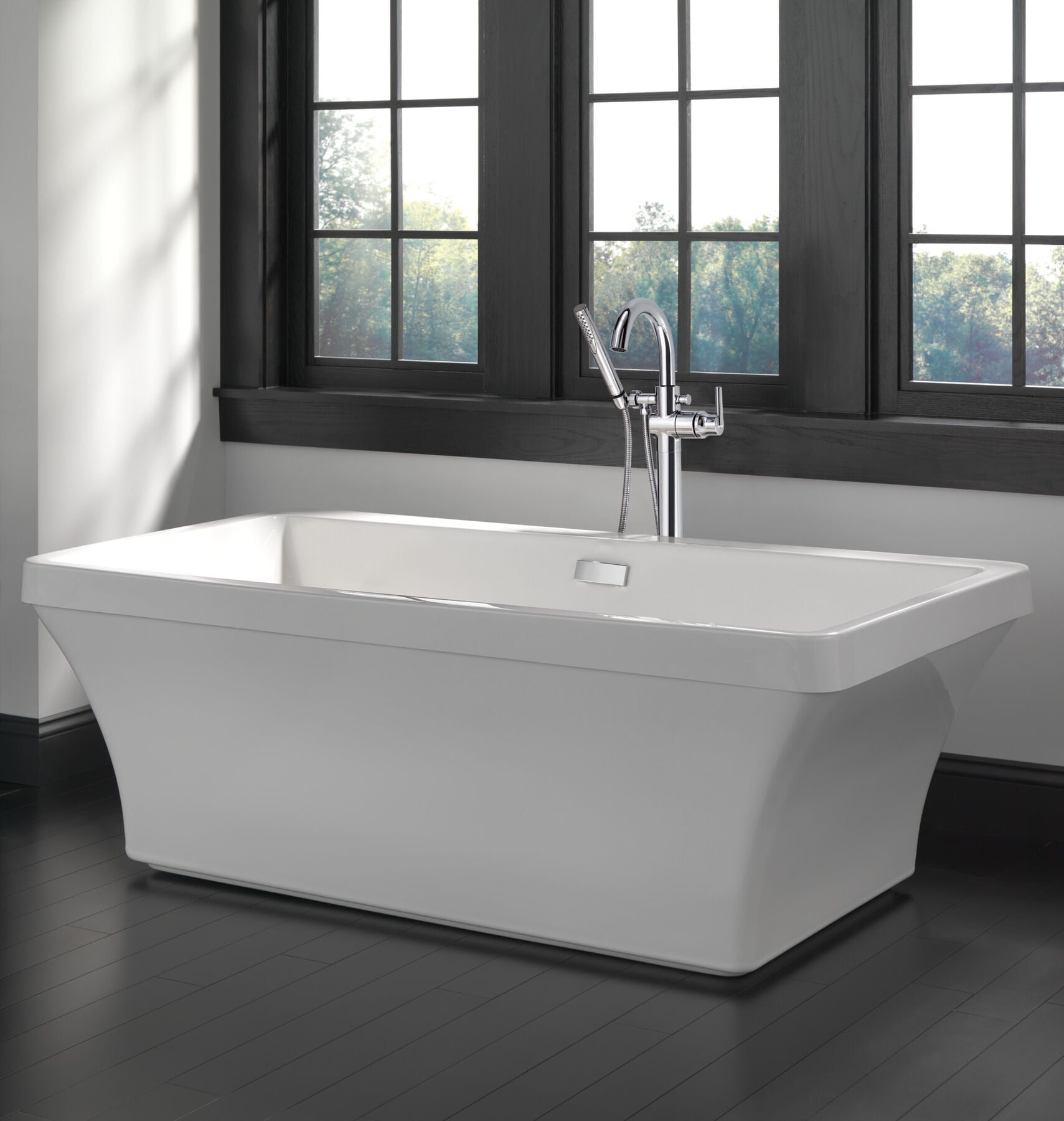 Single Handle Floor Mount Tub Filler Trim with Hand Shower (Recertified)