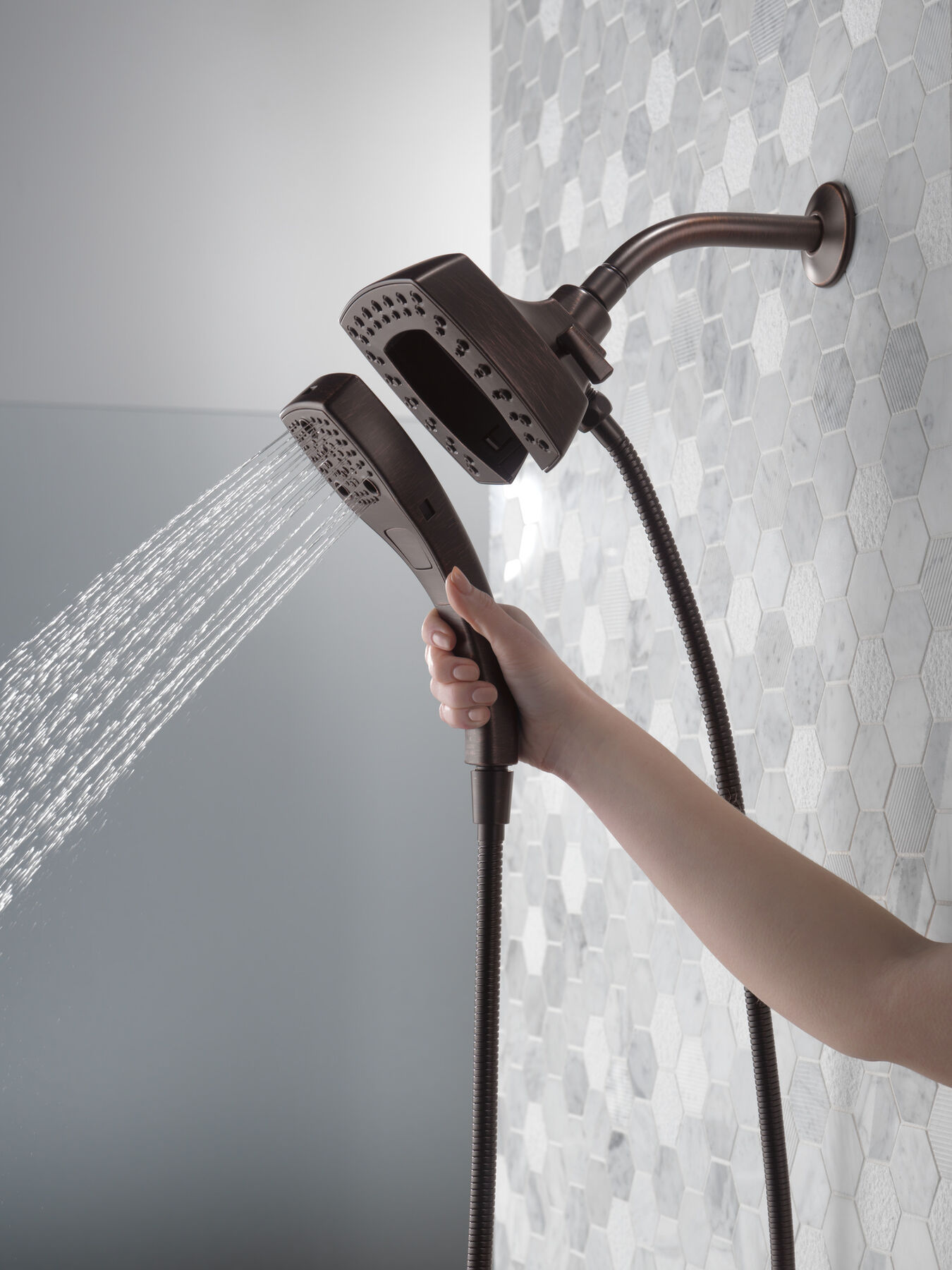 H<sub>2</sub>Okinetic&reg; In2ition&reg; 5-Setting Two-in-One Shower