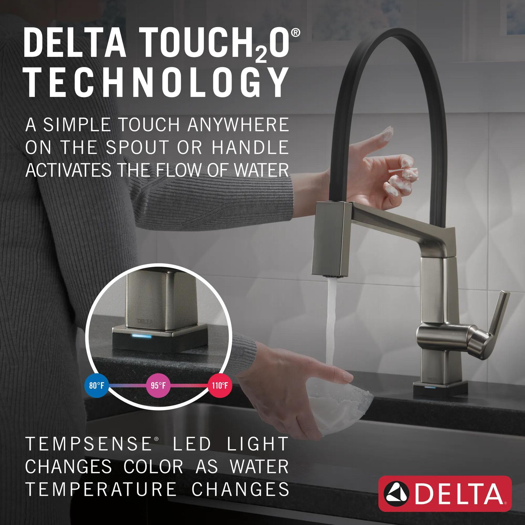 Single Handle Exposed Hose Kitchen Faucet with Touch<sub>2</sub>O Technology