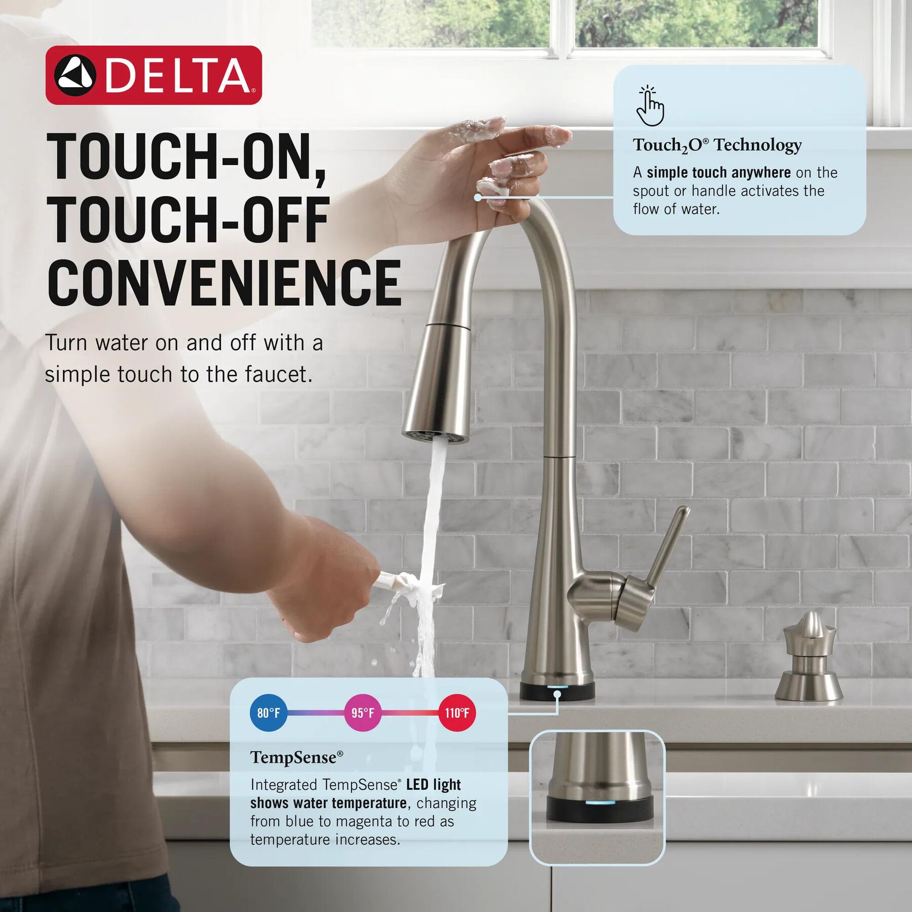 Single Handle Pull-Down Kitchen Faucet with Soap Dispenser and Touch<sub>2</sub>O&reg; Technology