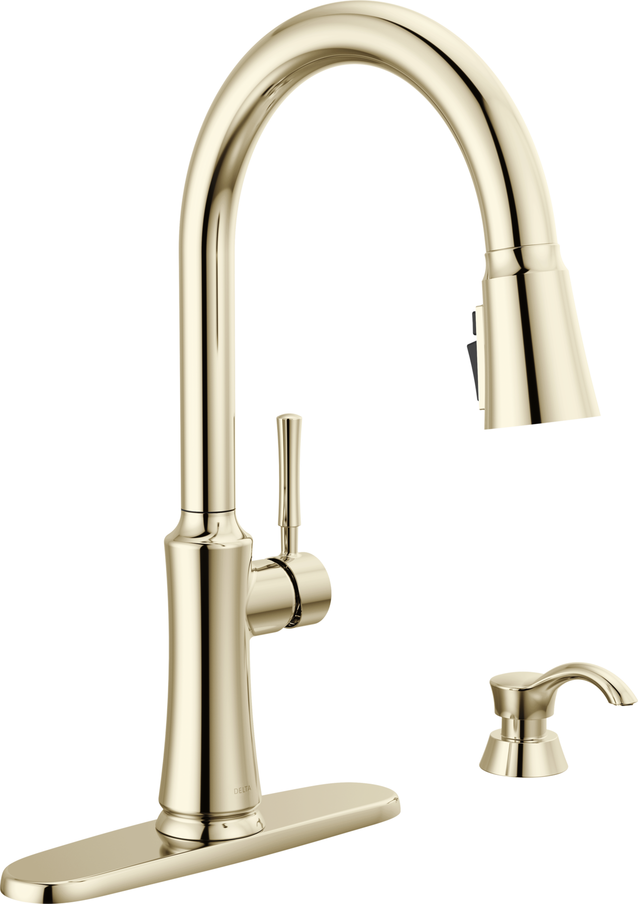 Single Handle Pull-Down Kitchen Faucet with Soap Dispenser and ShieldSpray Technology
