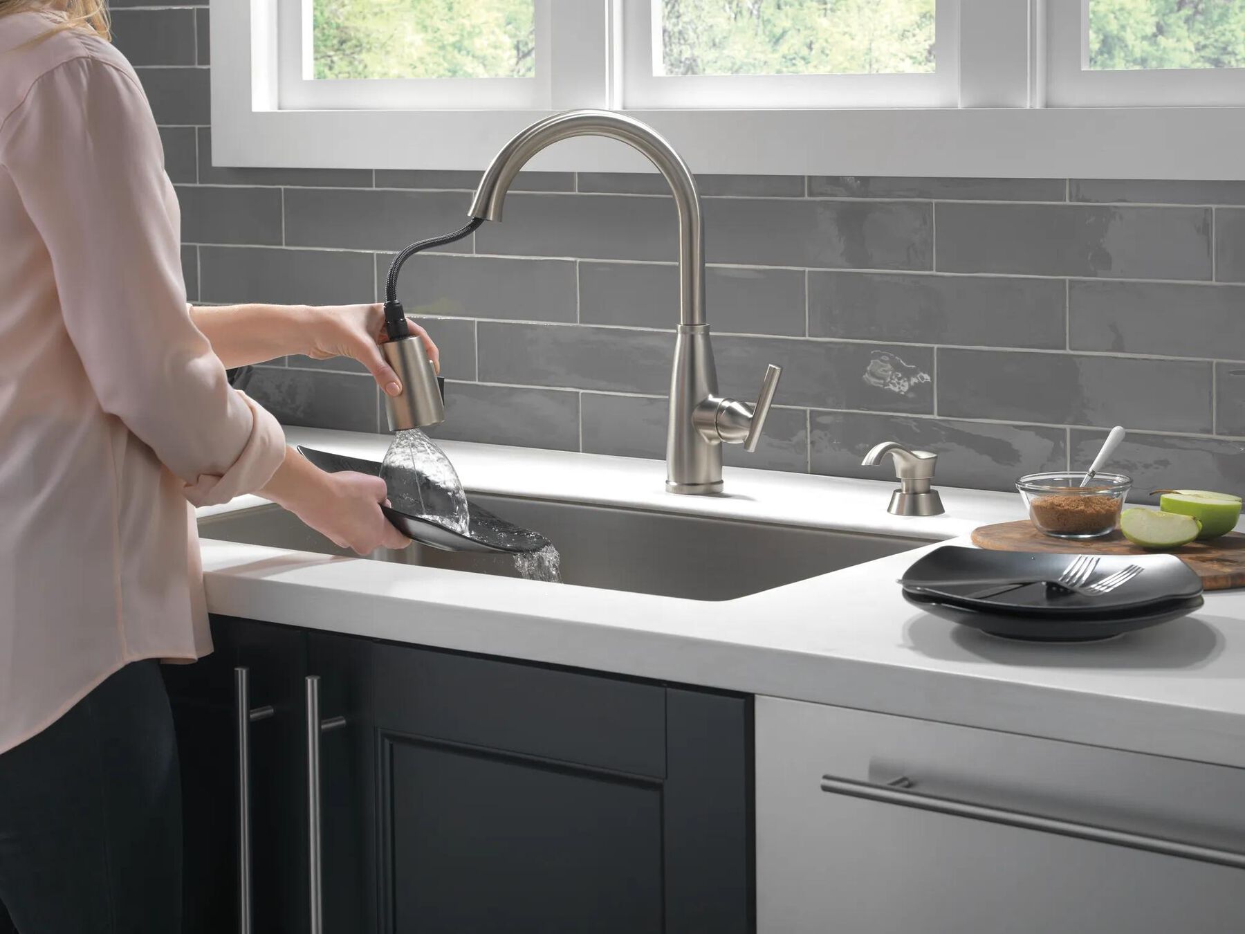Single Handle Pull-Down Kitchen Faucet with Soap Dispenser and ShieldSpray&reg; Technology (Recertified)