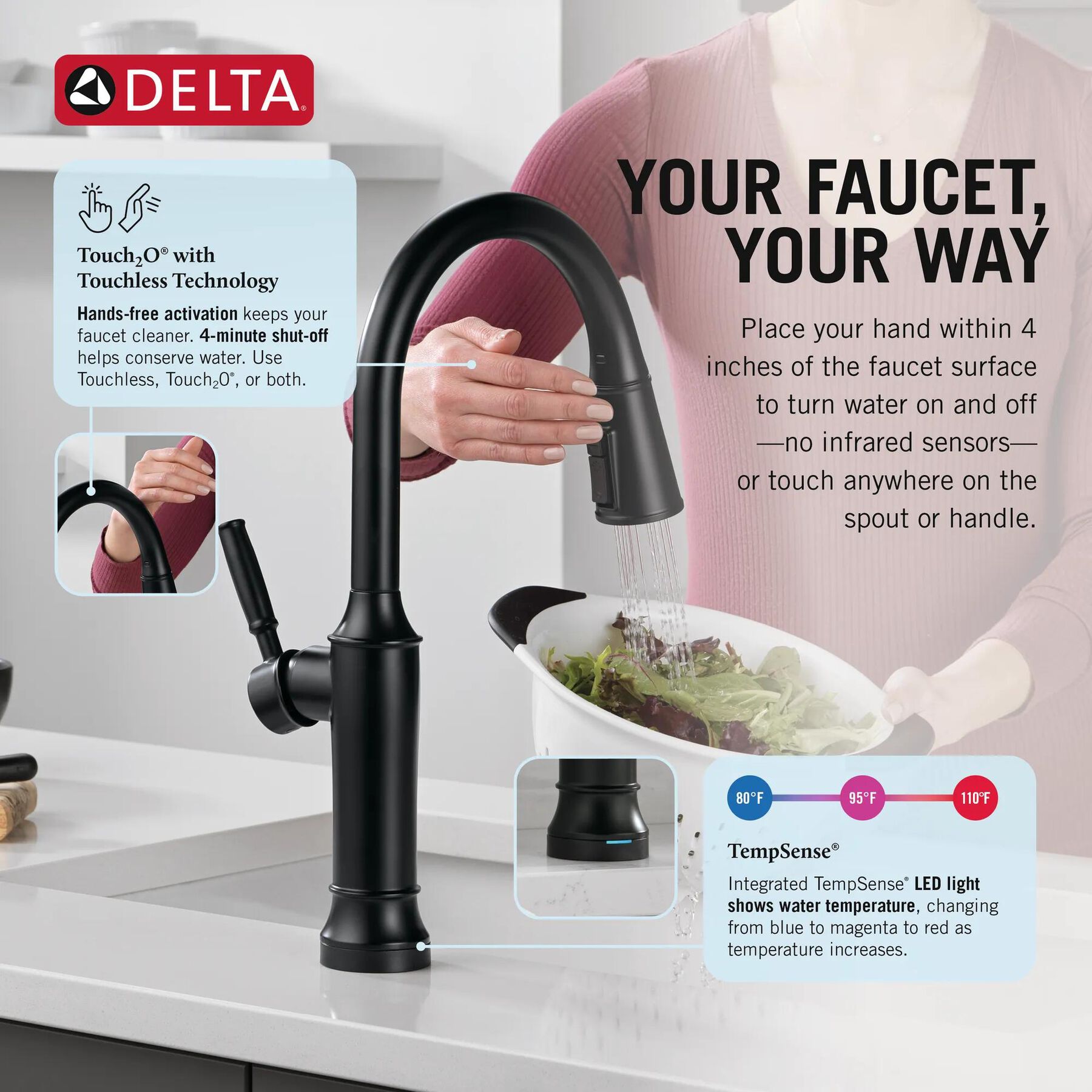 Touch<sub>2</sub>O&reg; Technology Kitchen Faucet with Touchless Technology