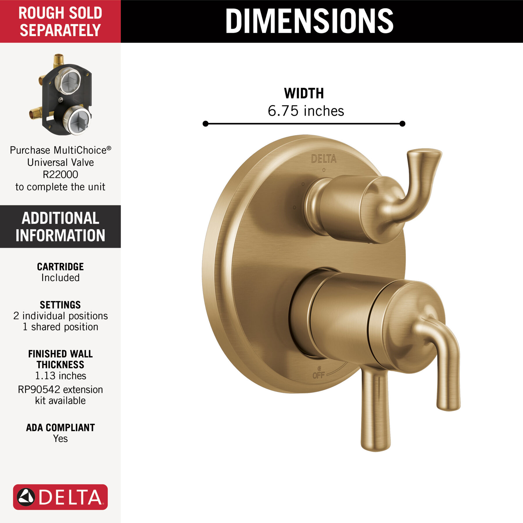 Two-Handle Monitor&reg; 17 Series Valve Trim with 3 Or 6-Setting Diverter