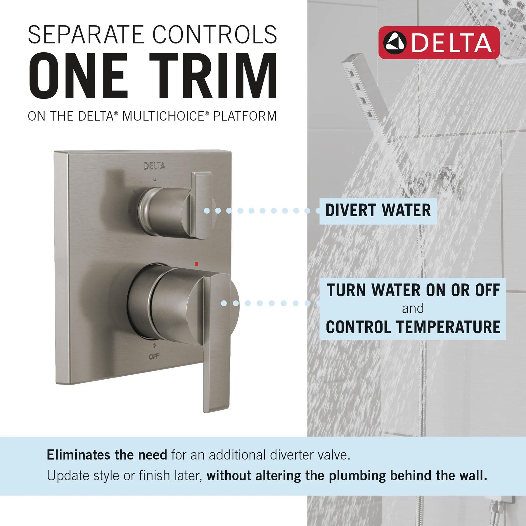 Angular Modern Monitor&reg; 14 Series Valve Trim with 3-Setting Integrated Diverter