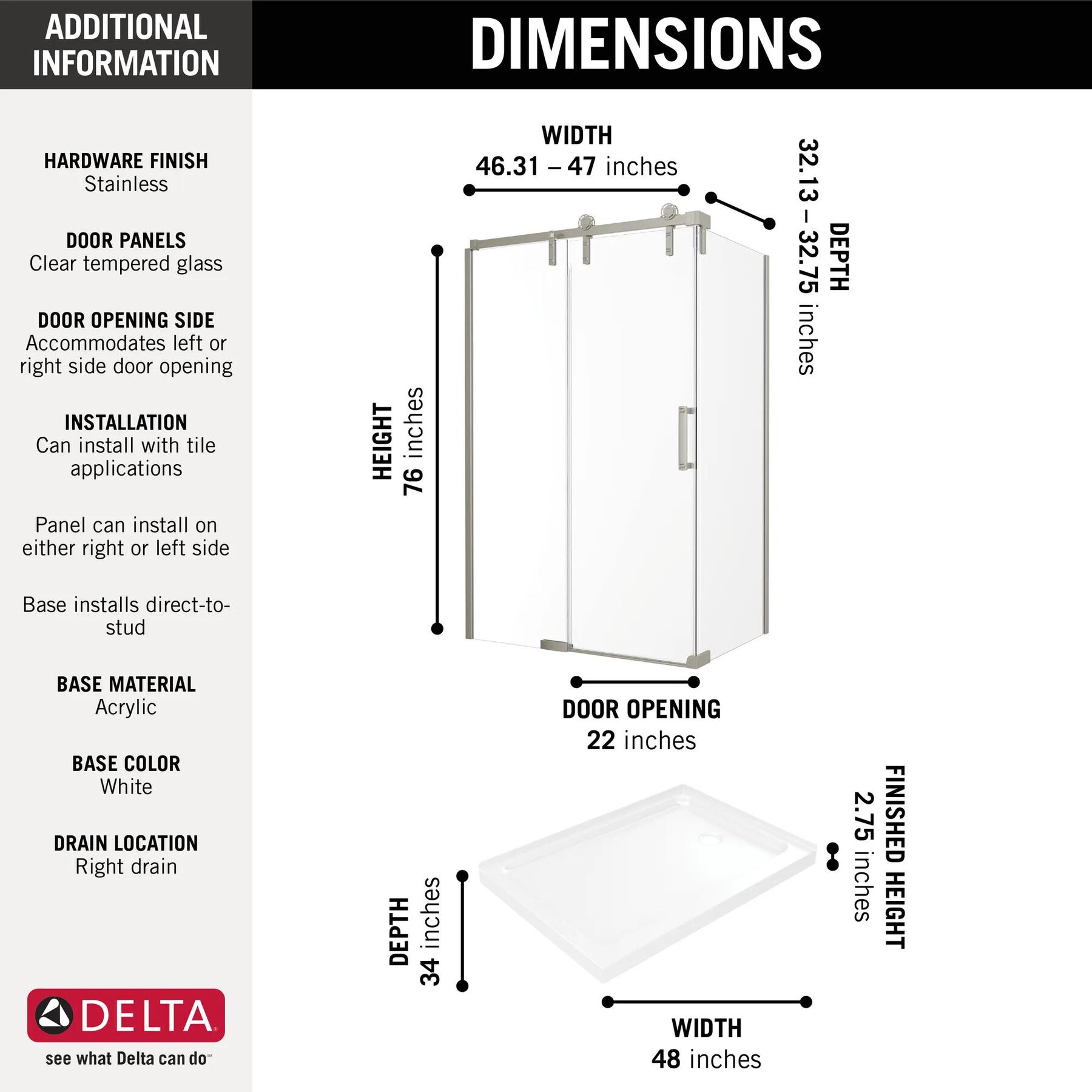 48x34 Corner Shower Bundle - Right