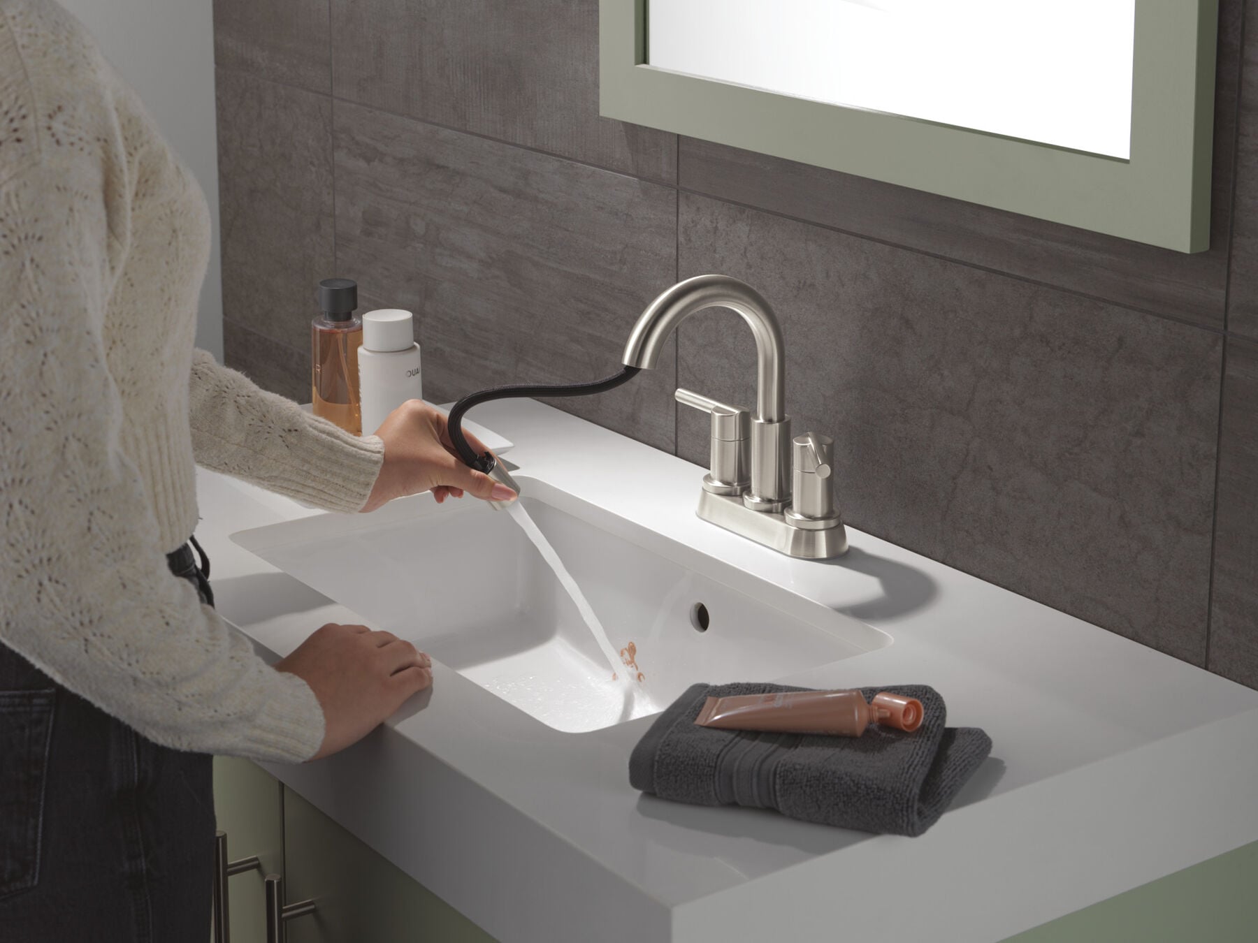 Two Handle Centerset Pull-Down Bathroom Faucet