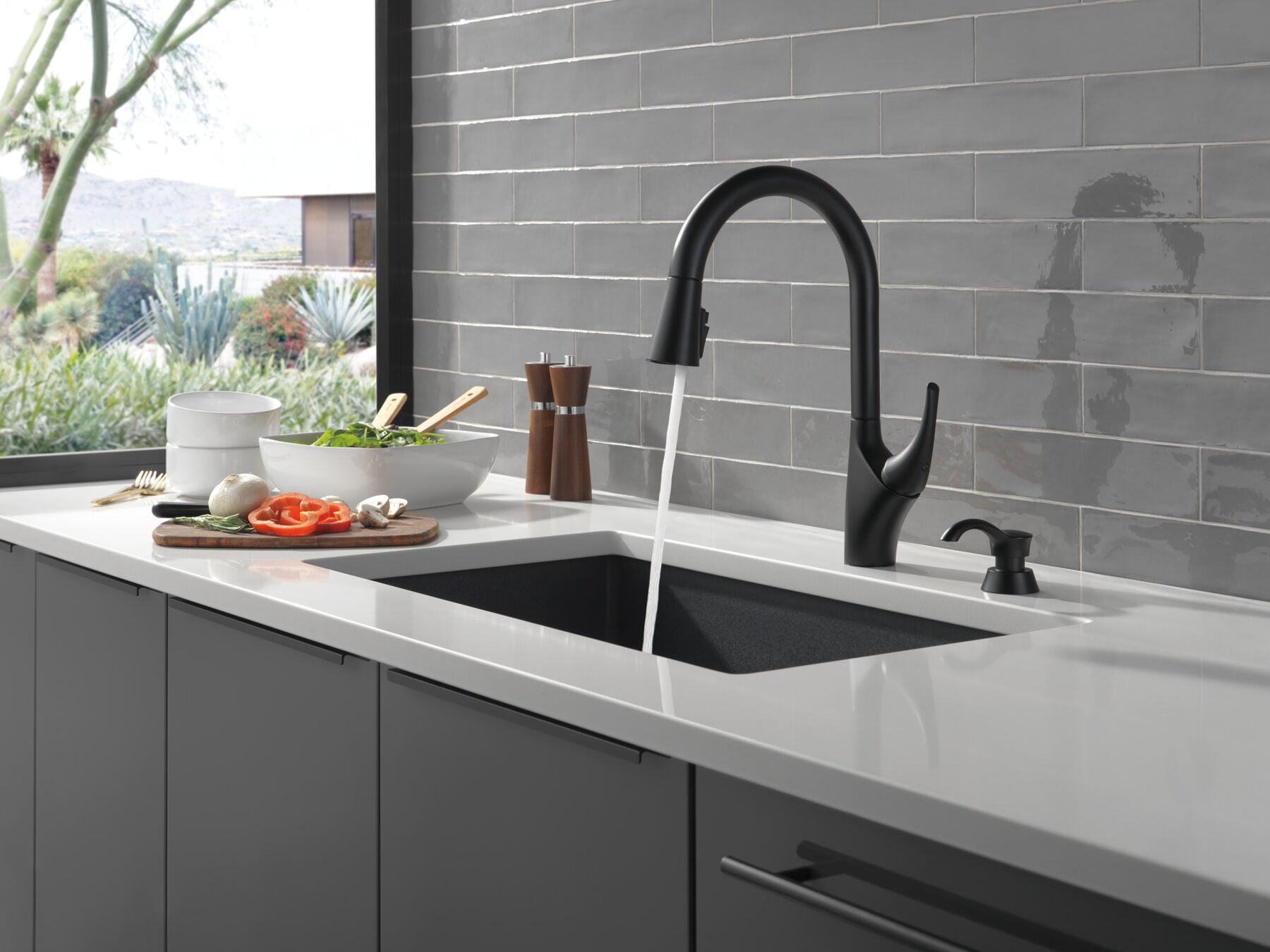 Single Handle Pull-Down Kitchen Faucet with Soap Dispenser and ShieldSpray Technology
