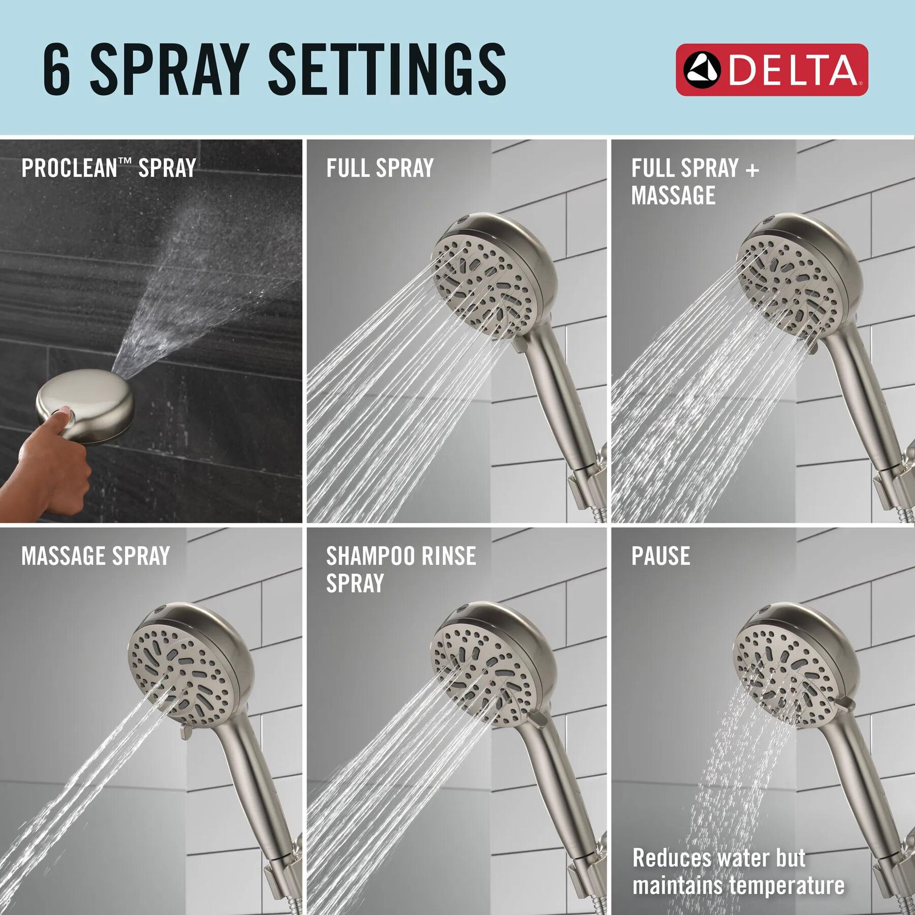 6-Setting Hand Shower with Cleaning Spray