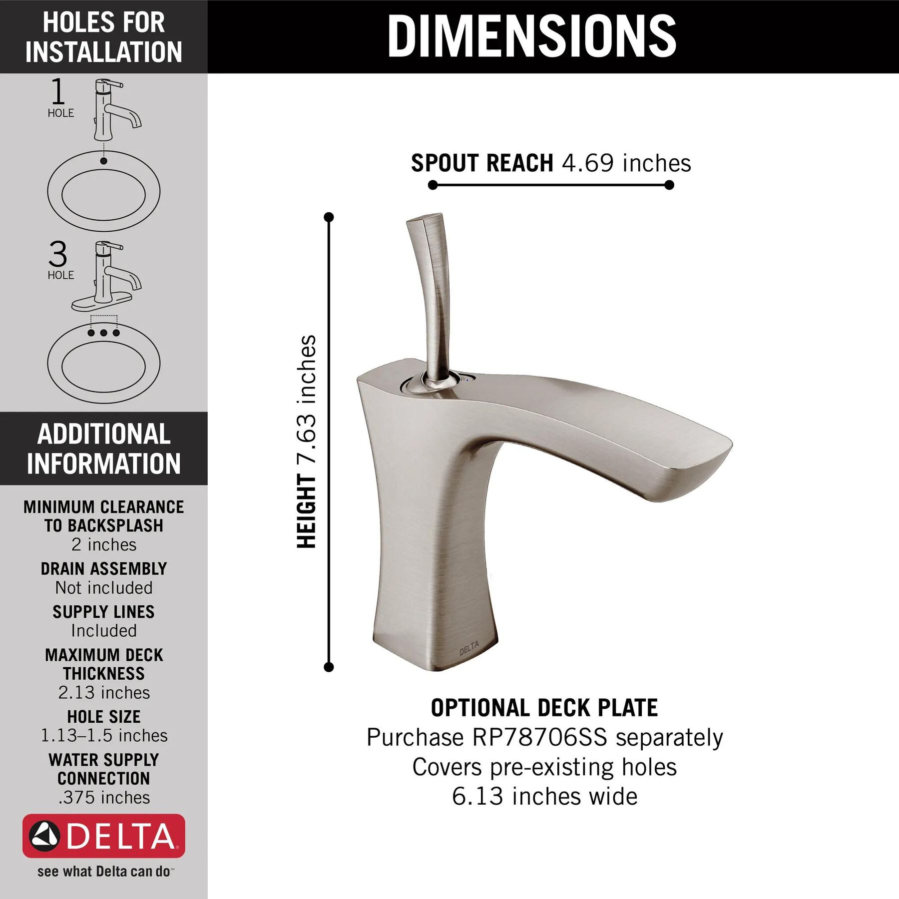 Single Handle Bathroom Faucet - Less Pop Up