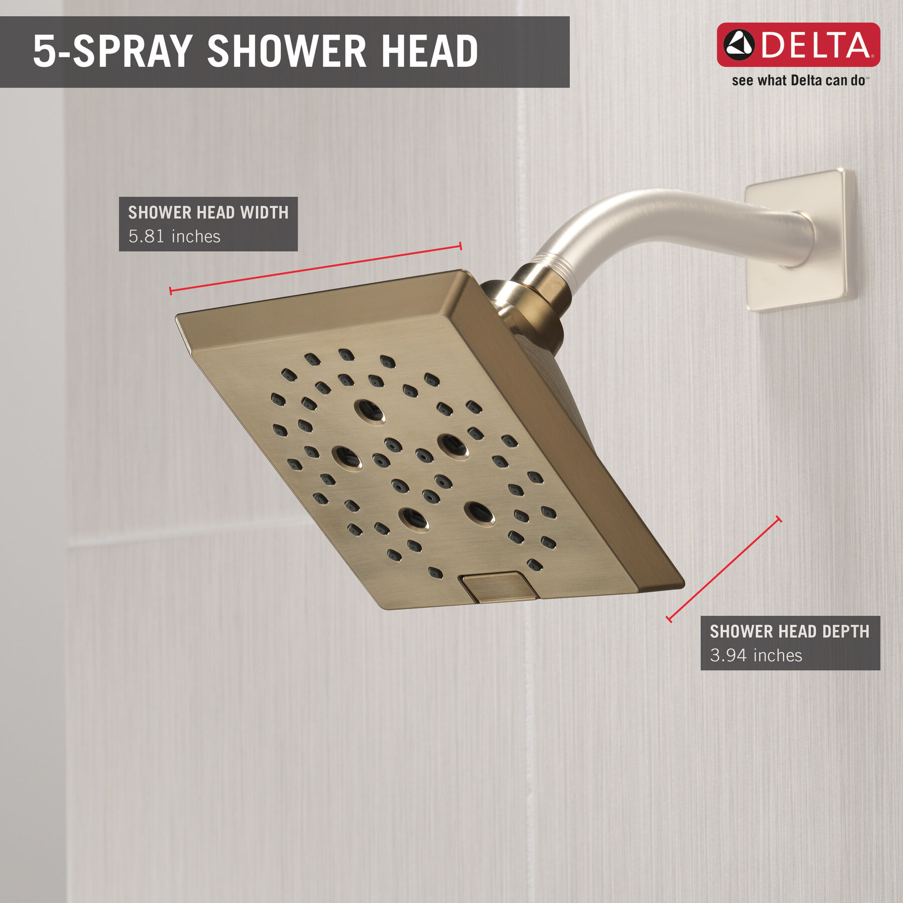 H<sub>2</sub>Okinetic&reg; 5-Setting Angular Modern Raincan Shower Head