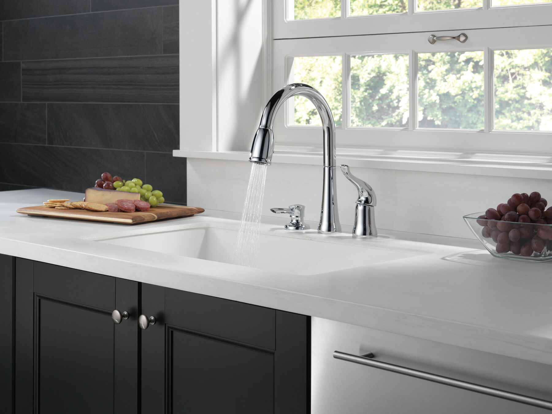 Single Handle Pull-Down Kitchen Faucet with Soap Dispenser